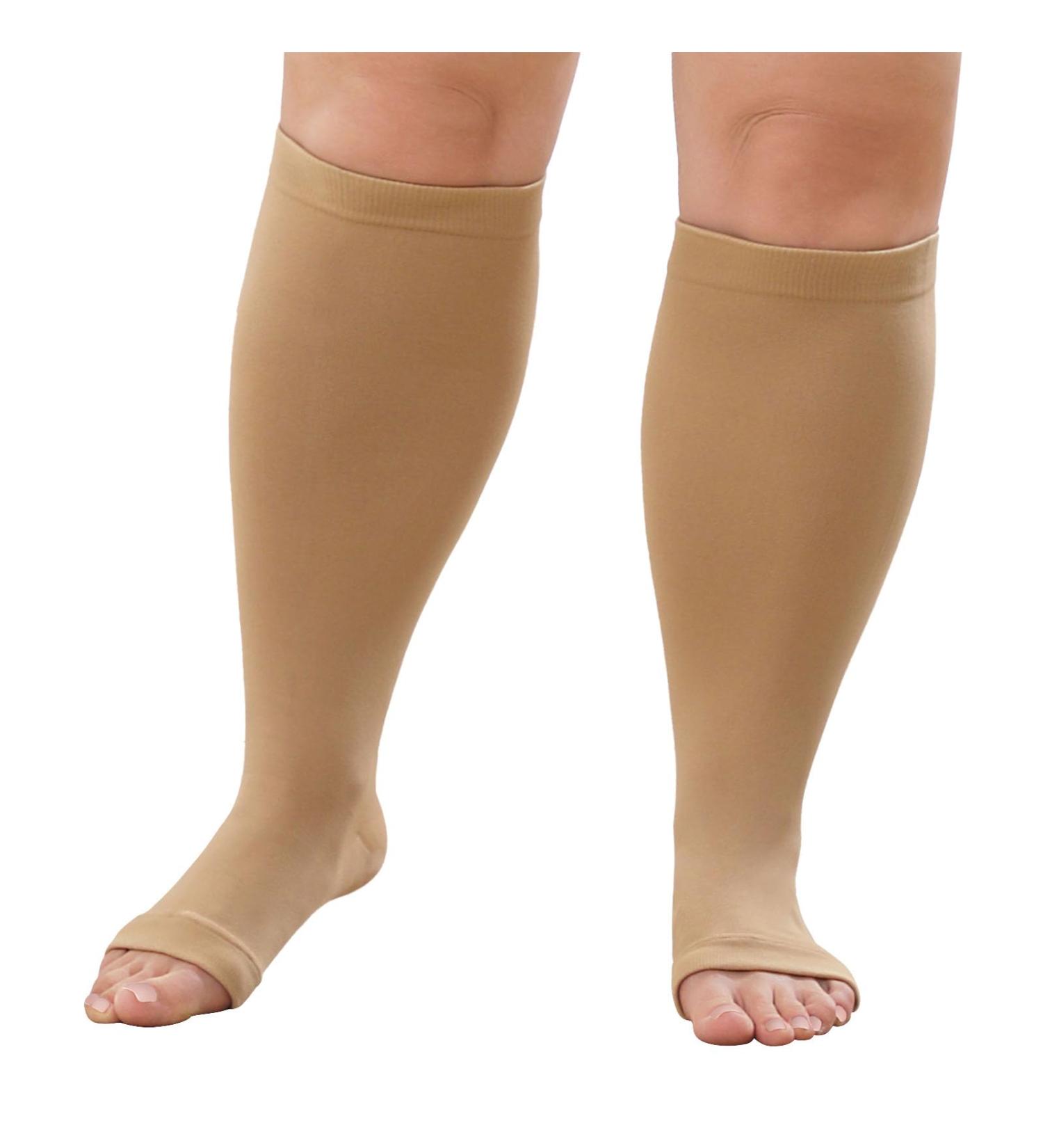 Lofir Medical Compression Stockings for Men & Women - Open Toe Knee-High Calf Support Socks 20-30 mmHg Class 3 - Oversize 6XL Black & Skin Color - 1 Pair - Buy Online on GoSupps.com