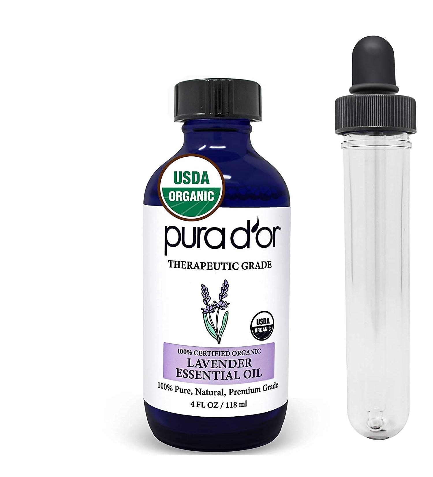 PURA D'OR Organic Lavender Essential Oil 4oz - 100% Pure & Natural Therapeutic Grade for Hair, Body, Skin - Aromatherapy, Relaxation, Massage - Glass Dropper - DIY Soap Lavender - 4 Fl Oz - Buy Online on GoSupps.com