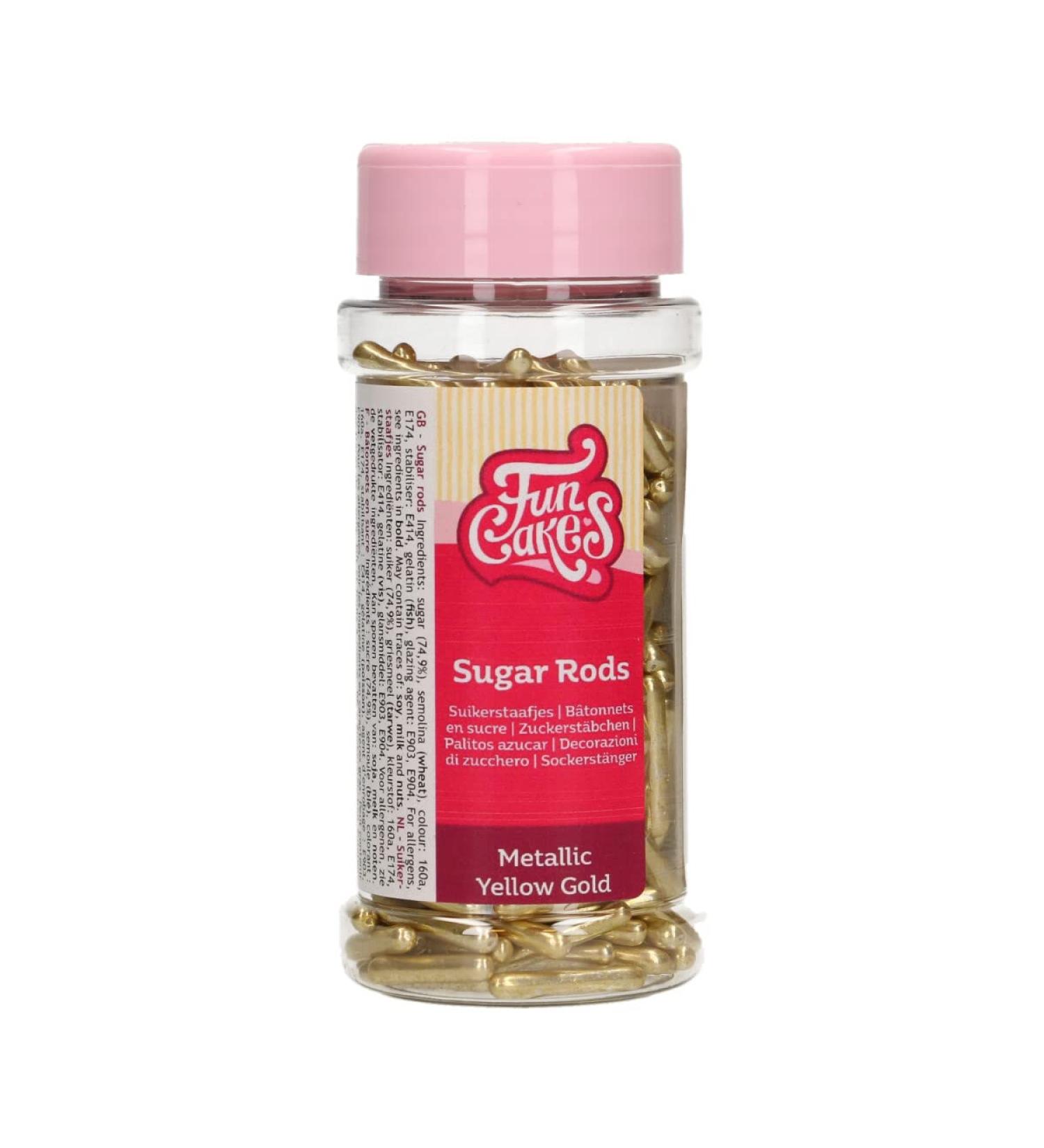 FunCakes Metallic Sugar Rods XL Yellow Gold: Cake Sprinkles Great Taste Perfect for Cake Decorating Cupcake Sprinkles 70 g.