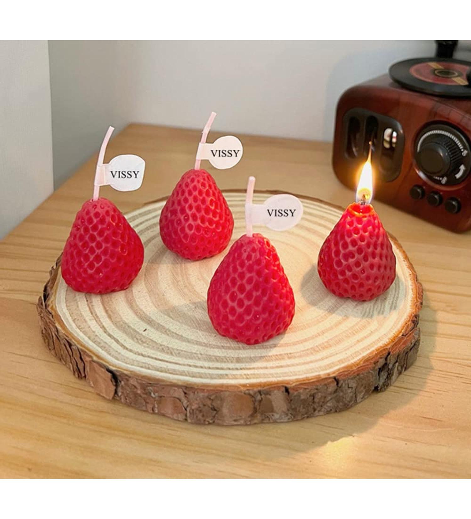 4 Pieces Strawberry-Shaped Fragrance Candles | Soy Wax Decorative Candles for Parties Weddings Meditation & Stress Relief - Buy Online on GoSupps.com