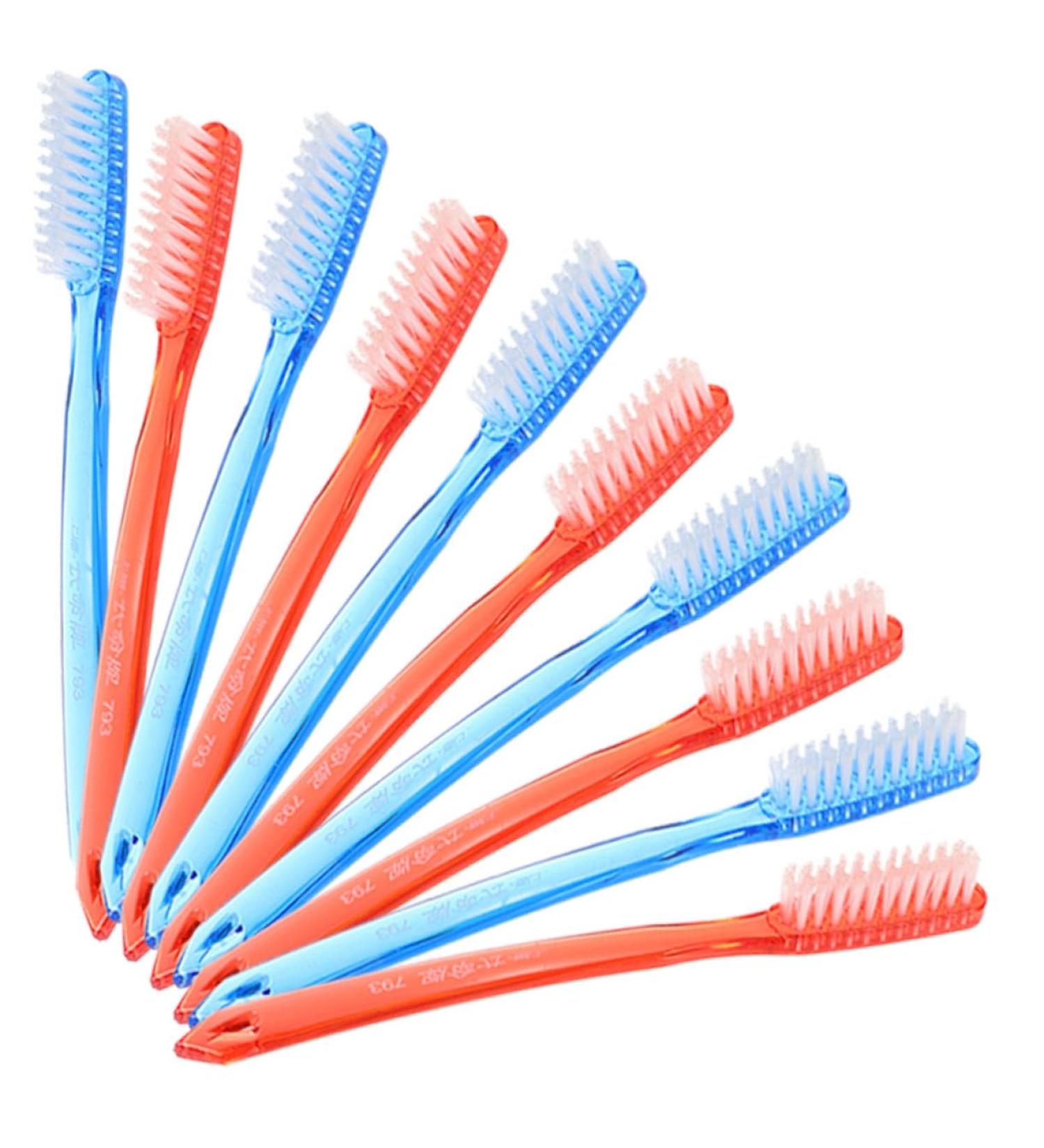 10 Piece Travel Toothbrush Set - Practical Manual Brushes for All Ages - Stiff Plastic & Elderberry Design - Buy Online on GoSupps.com