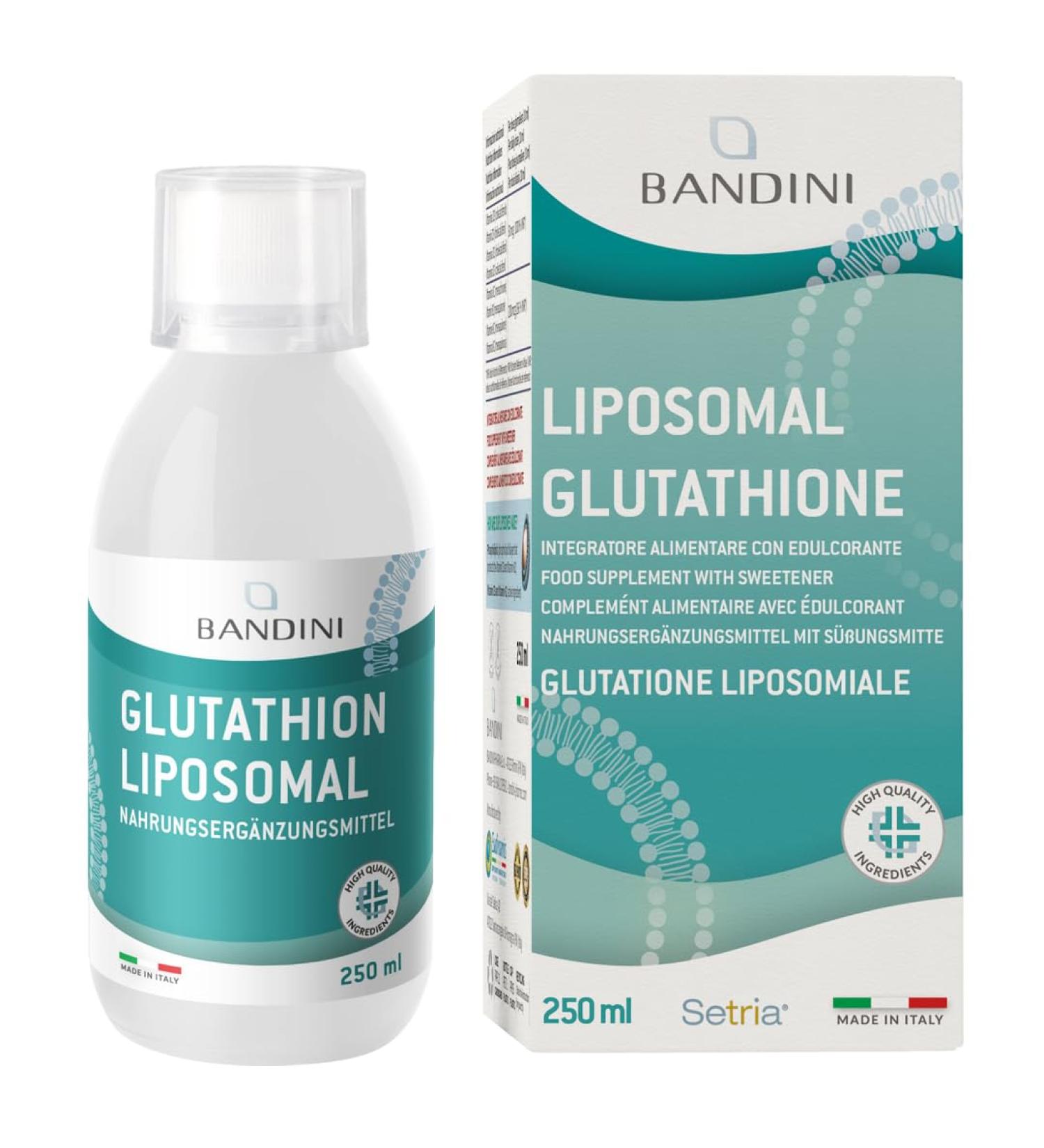 Bandini Liposomal Glutathione 250ml | High Dose Antioxidant & Immune Support | Vegan Glutathione Setria with Tripeptide | Laboratory Tested | Includes Measurement Cap - Buy Online on GoSupps.com