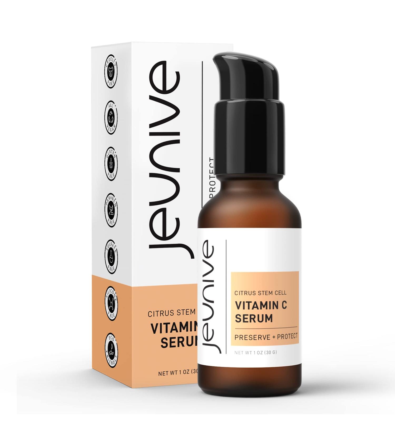 Jeunive Citrus Stem Cells Vitamin C Serum with Anti-Aging Hyaluronic Acid & Citrus Stem Cells | Day and Night Nourishment to Refresh and Even Blemishes for that Special Glow 1 oz (28g) - Buy Online on GoSupps.com