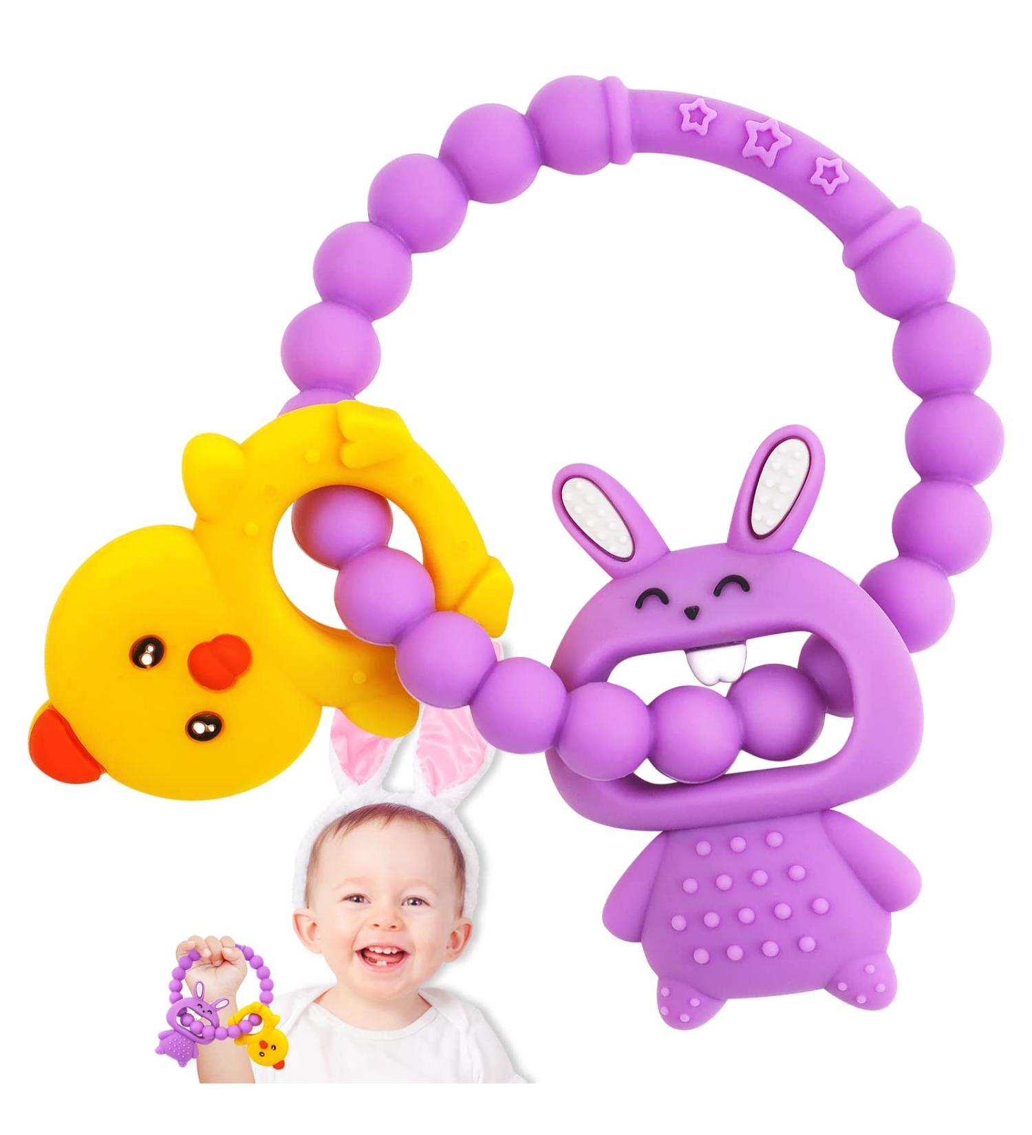 Easter Bunny Teething Toy for 3-6 Months | Soft Silicone, Easy Grip | Baby Easter Basket Stuffer | Choking-Proof Teething Relief for Boys & Girls - Buy Online on GoSupps.com