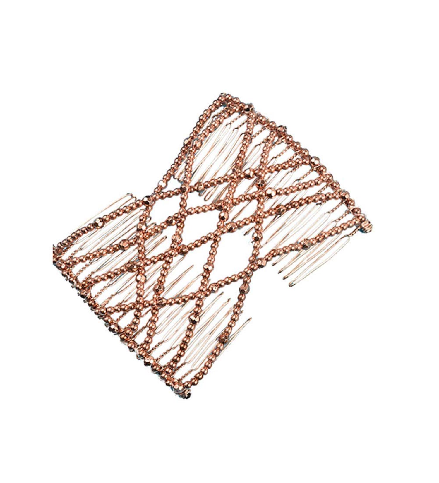 Ladies Magic Beads Stretchy Hair Comb Double Slide Clip Hairpin Hair Styling Accessory Golden Professional