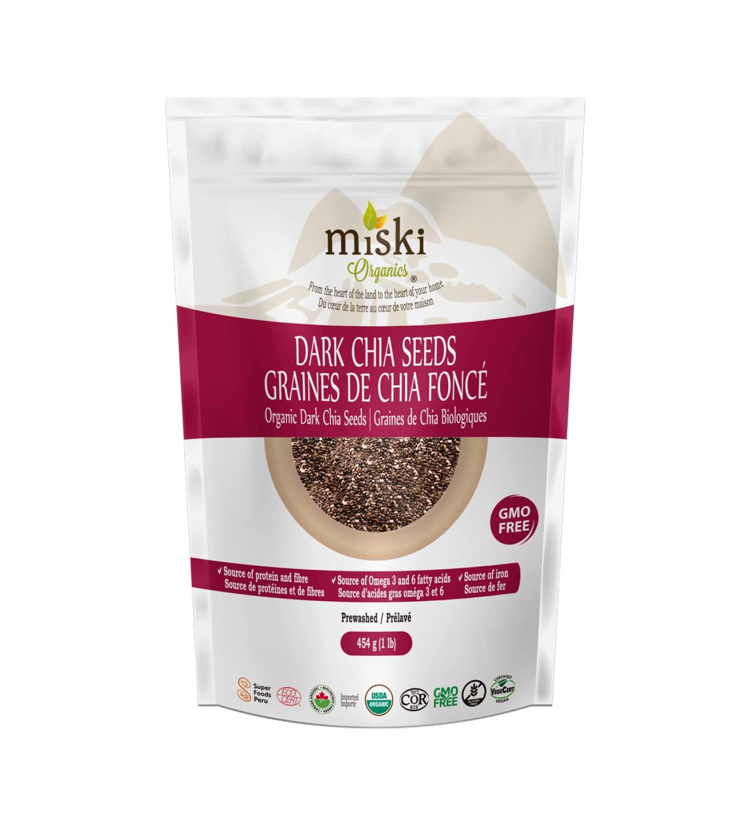 Miski Organics Organic Dark Chia Seeds Non-GMO Gluten Free Vegan Kosher 454g