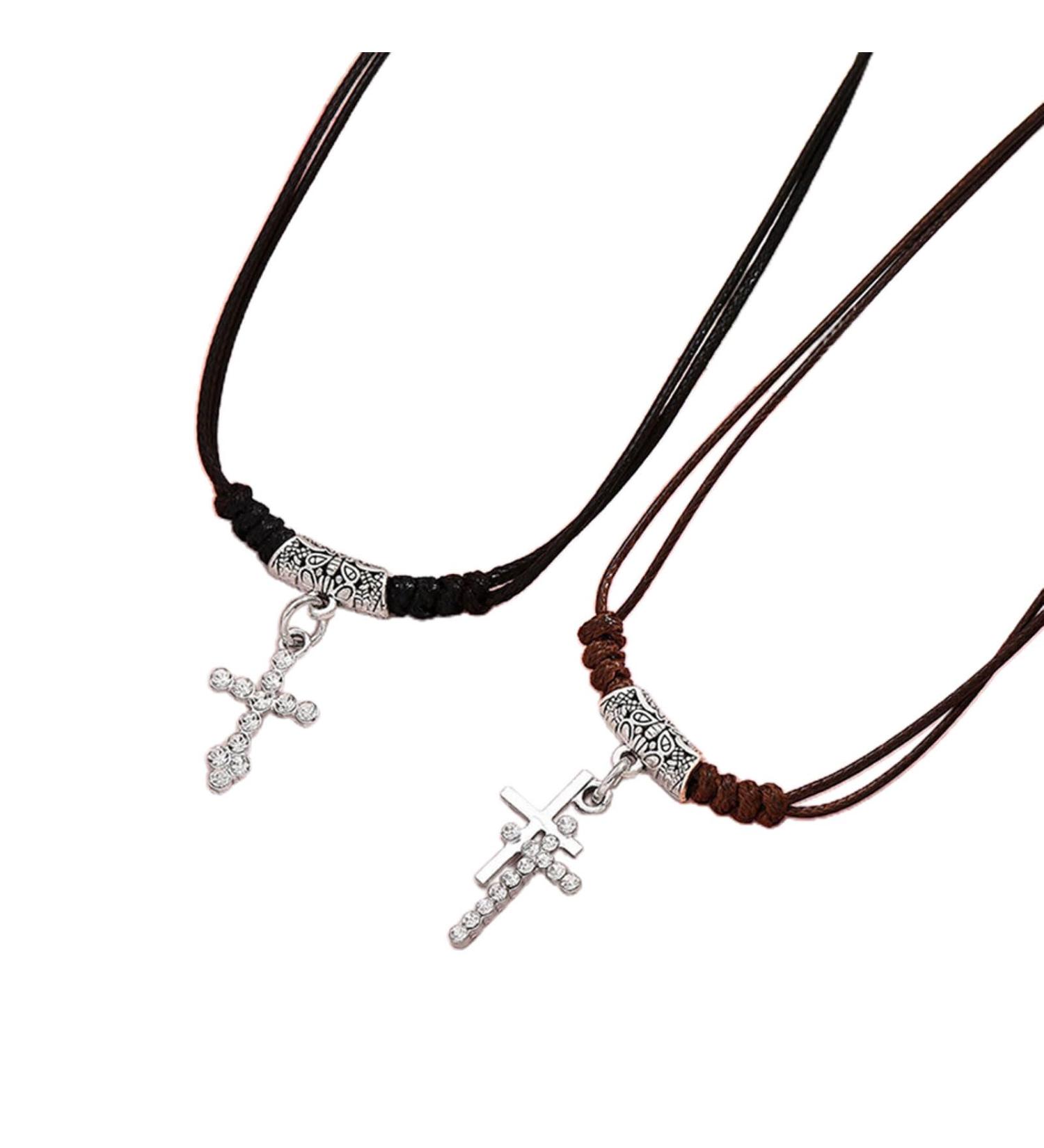 Oralgos Gothic Strass Cross Necklace - Handmade Vintage Collarbone Chain for Girls - Unique Metal Gift - Buy Online on GoSupps.com
