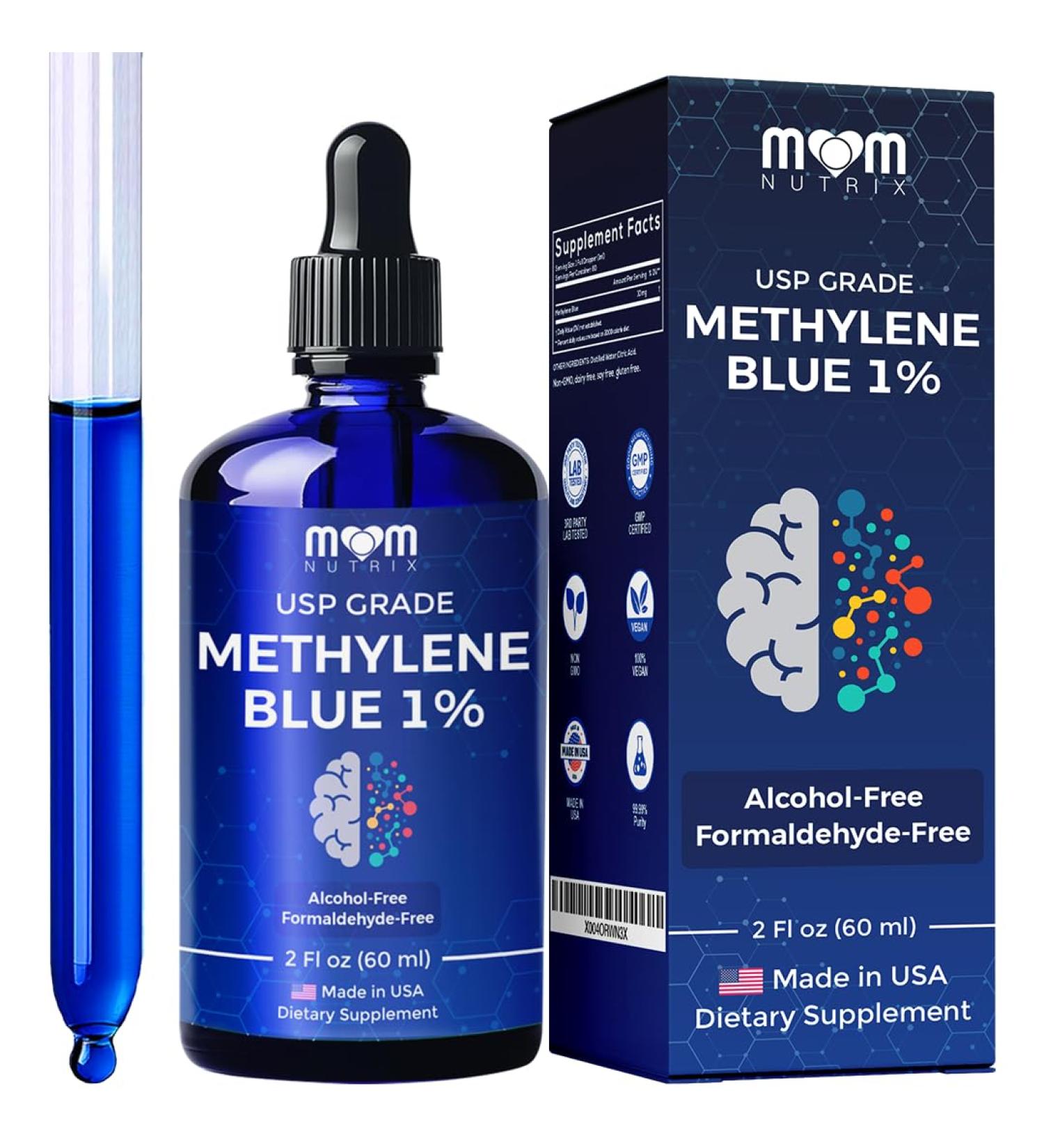 Methylene Blue Pharmaceutical Grade - USP Grade 1% Solution Third-Party Tested Brain Health Dietary Supplement for Humans - No Formaldehyde Alcohol Free - Made in USA - 60 ml 2 oz - Buy Online on GoSupps.com