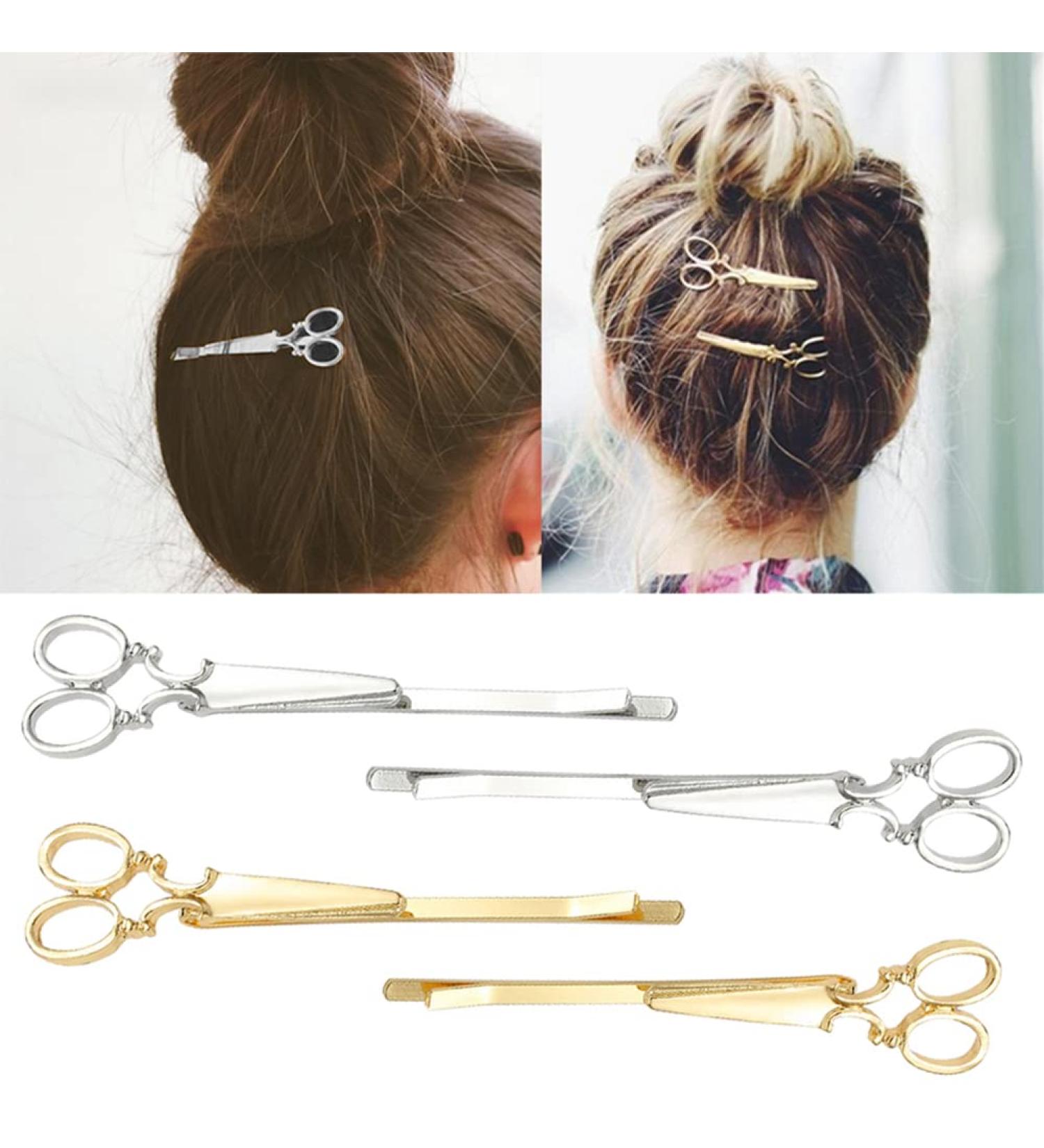 AKOAK Scissors Shape Girls & Ladies Hairpins Set - Gold & Silver Metal Accessories - Buy Online on GoSupps.com
