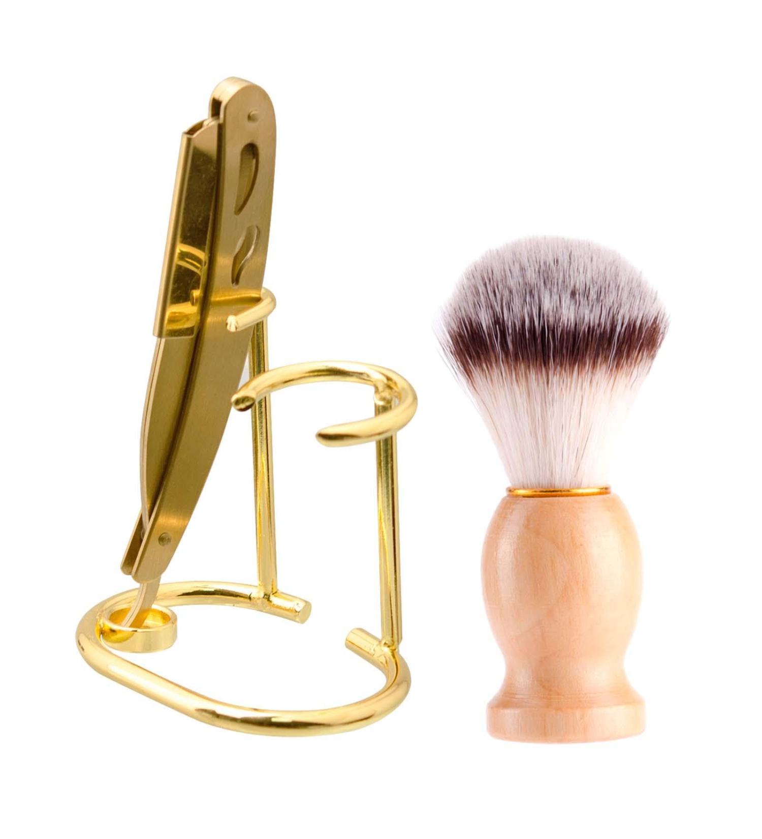 Predolo Men's Shaving Set - Premium Shaving Brush & Stand | Perfect Gift for Weddings & Celebrations - High Quality Bristles in Gold - Buy Online on GoSupps.com