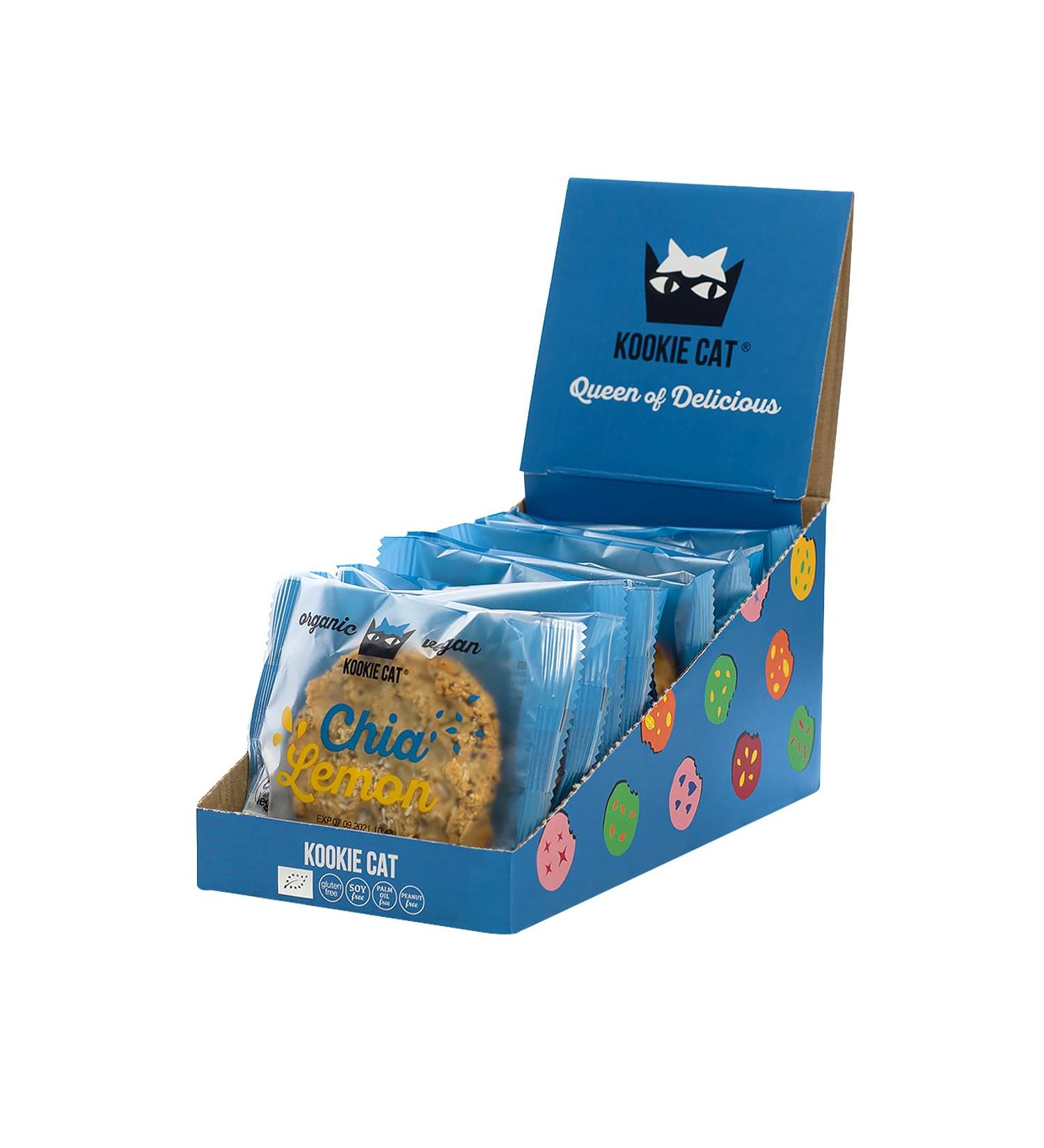 Kookie Cat Chia & Lemon Vegan Cookies - Gluten Free Soy Free Organic 12 x 50g Multipack - Buy Online on GoSupps.com