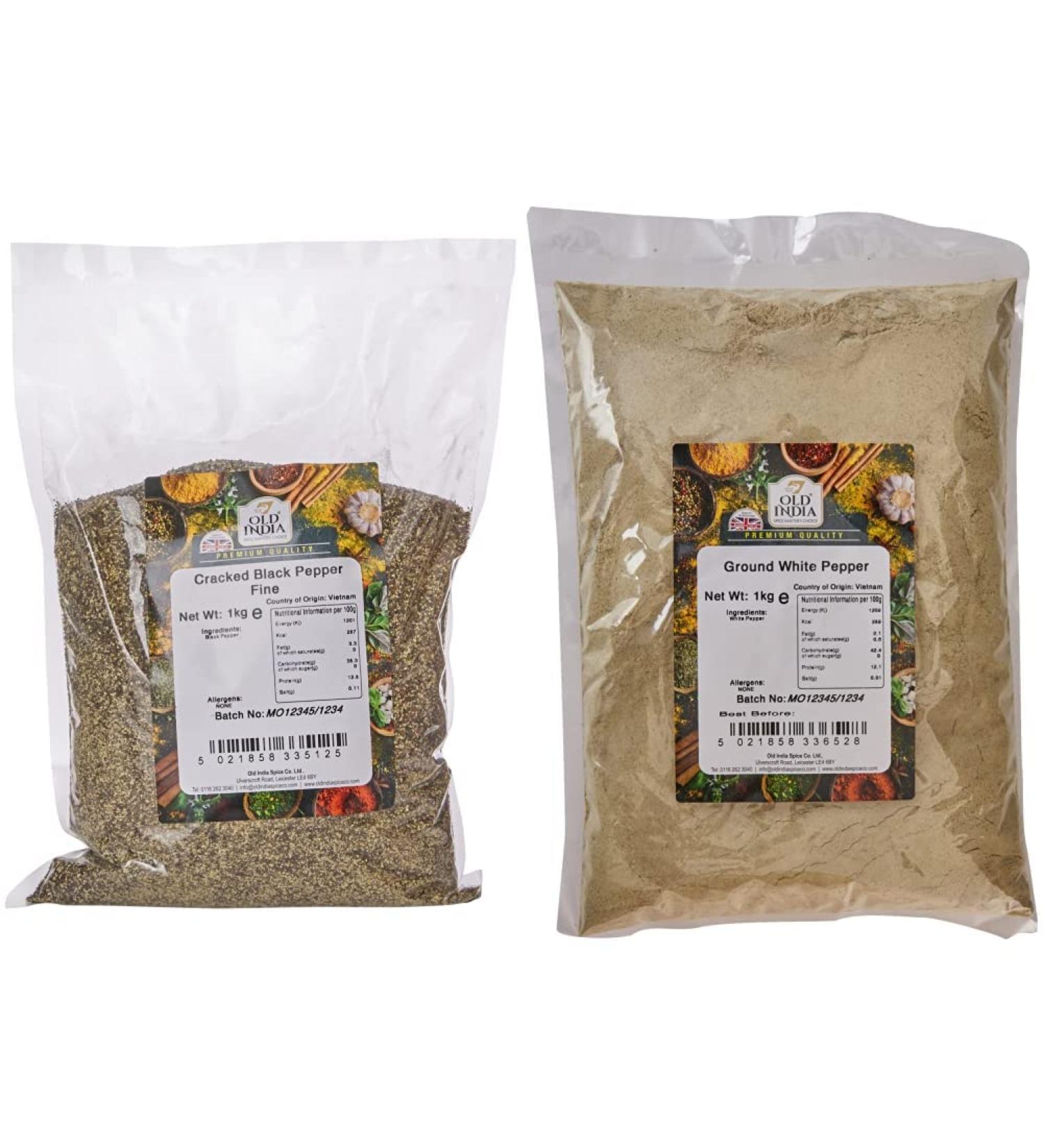 Old India Cracked Black Pepper 1 Kg & Ground White Pepper 1kg + White Pepper 1kg Pepper 1 kg (Pack of 1) - Buy Online on GoSupps.com