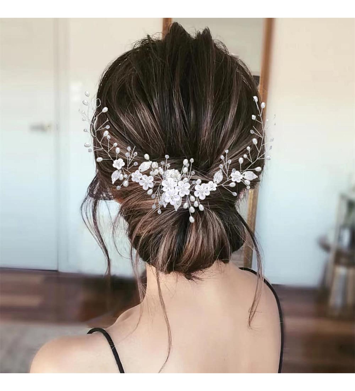 ISLHJDD Flower Bride Wedding Hair Vine Pearl Hair Accessories Bridal Hair Clip Bridal Headband Headpiece for Women and Girls (Silver) - Buy Online on GoSupps.com
