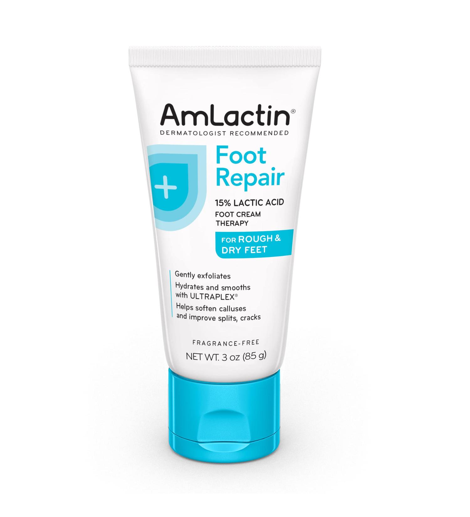 AmLactin Foot Repair Therapy Cream - 3oz Tube for Dry Cracked Heels | Unscented Foot Cream - Buy Online on GoSupps.com