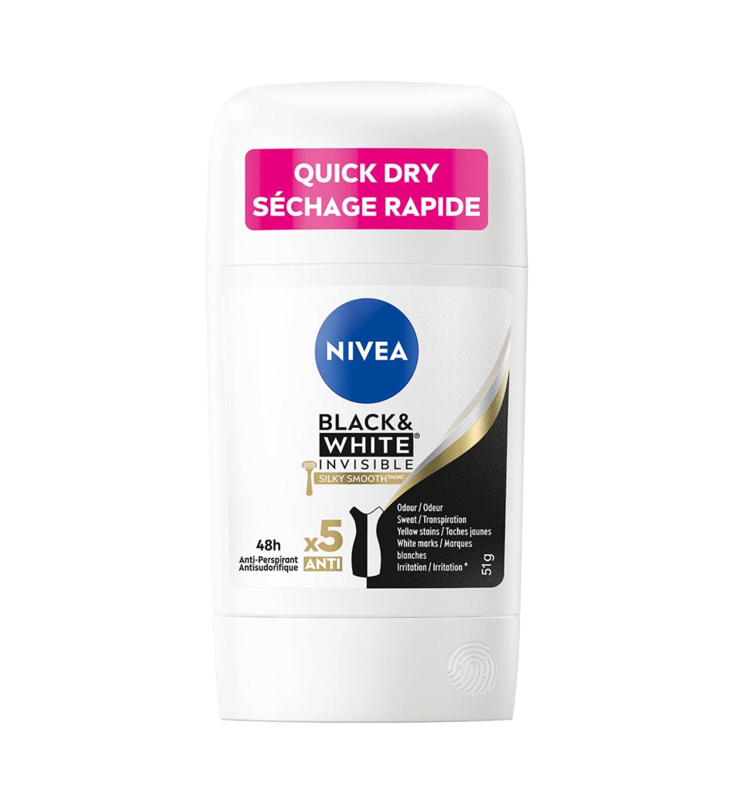 NIVEA Black & White Invisible 48H Protection Silky Smooth Anti-Perspirant Stick 51g - Buy Online on GoSupps.com