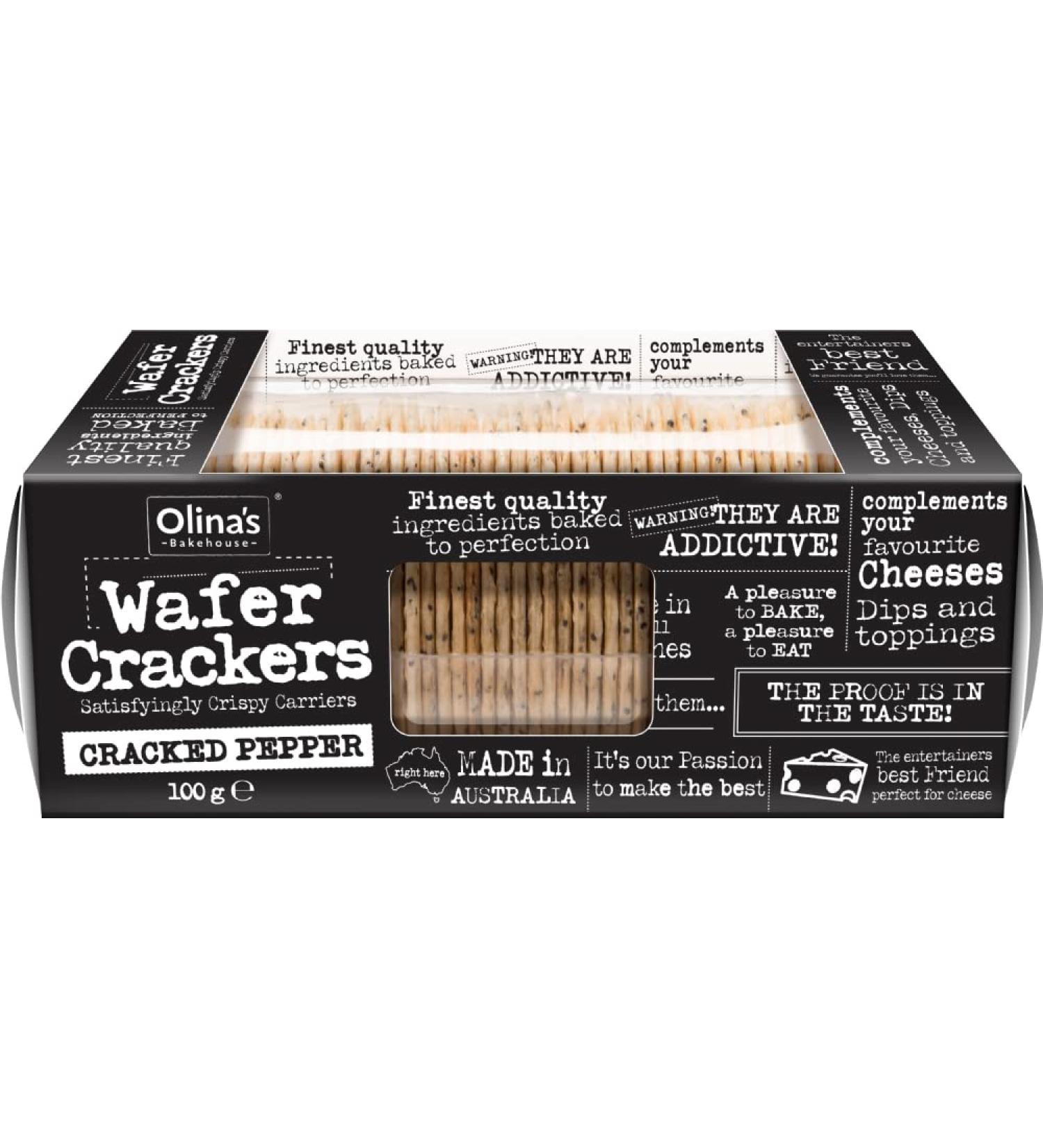 Olina's Bakehouse - Cracked Pepper Wafer Crackers 100g - 6 Pack