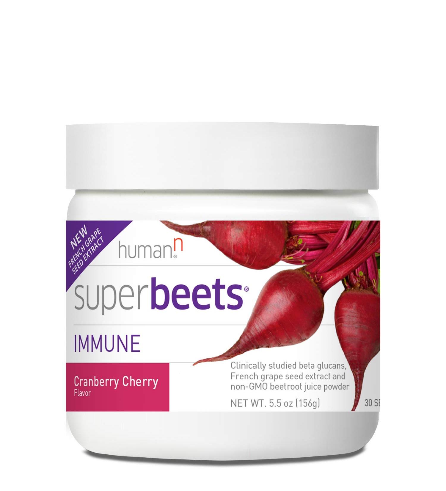 humanN SuperBeets Immune with Grape Seed Extract - Boost Immunity and Defense | Wellmune Beta Glucans, Vitamin C | Cranberry Cherry Flavor - 5.5oz - Buy Online on GoSupps.com