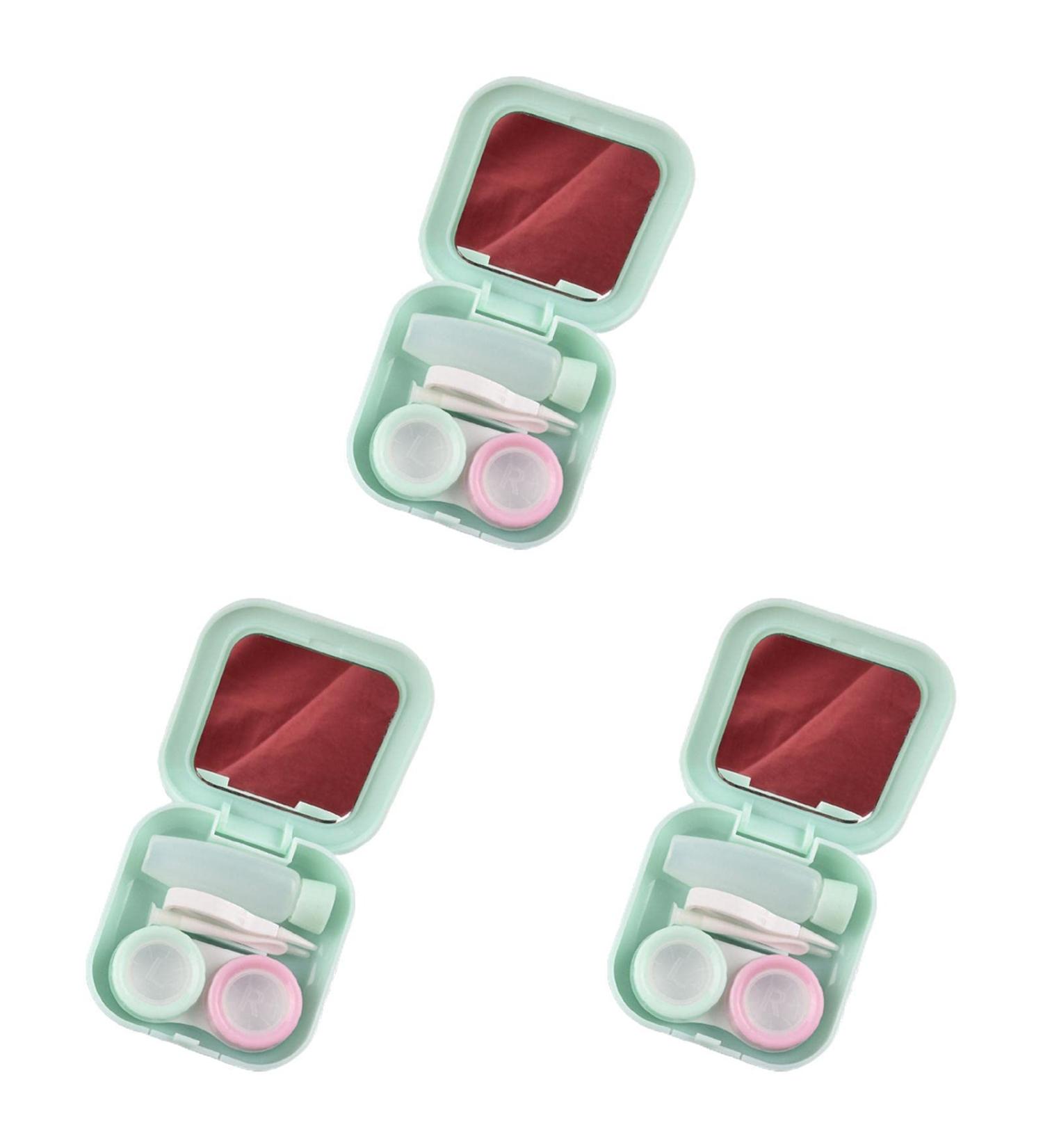 YOXIER Contact Lenses Case Eye Contact Lenses Box with Mirror Anti-break for Gift Lake Blue 3 Pcs