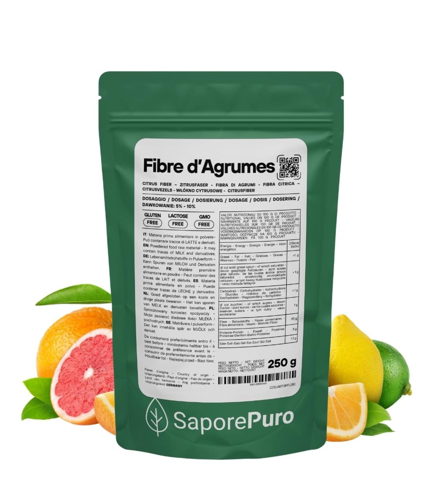 SaporePuro Citrus Fiber 250g - Food Fiber - Natural Thickener Emulsifier and Stabilizer - Ideal for Ice Cream Sauces Chees - Buy Online on GoSupps.com
