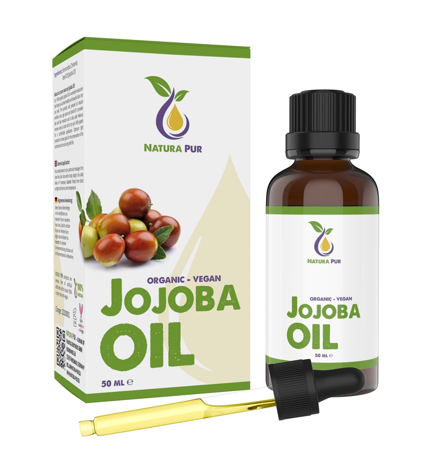 Nature Pure Jojoba Oil 50ml vegan 100 cold pressed Jojoba Oil Antiaging and antiwrinkle serum for face body hair hands nails and skin natural pure base oil - Buy Online on GoSupps.com