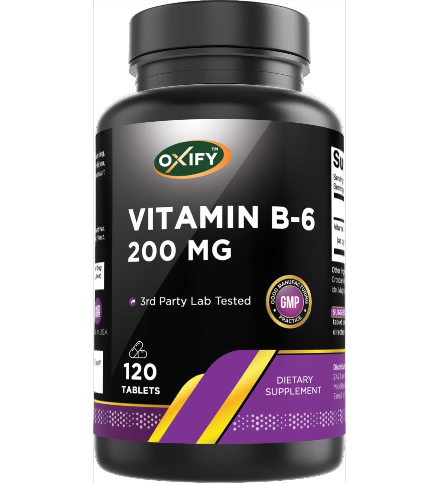 Oxify Vitamin B-6 200 mg | 120 Tablets | Gluten-Free Non-GMO | Supplement Made in USA - Buy Online on GoSupps.com