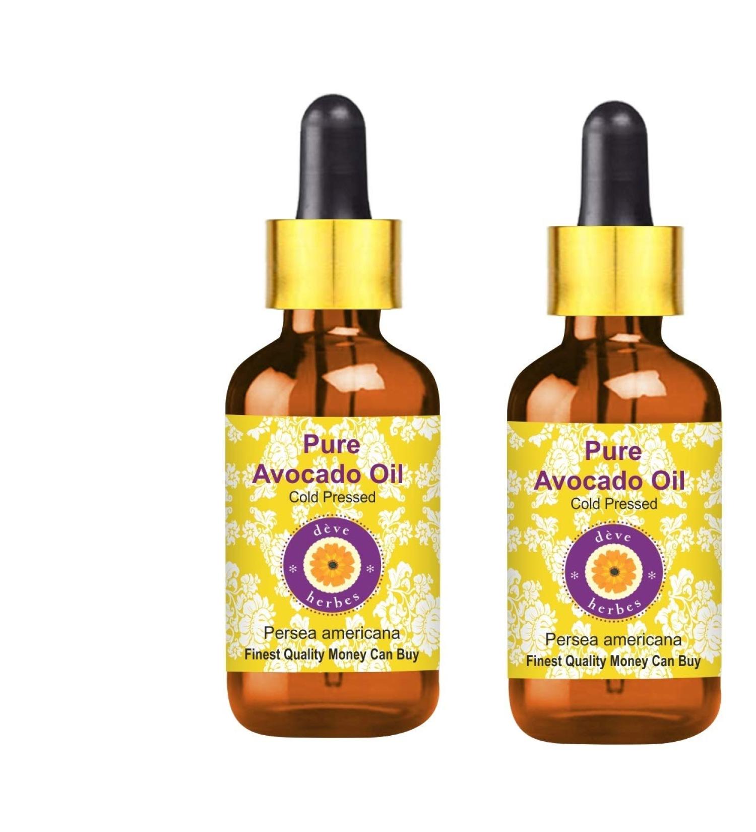 Dev Herbes Pure Avocado Oil (Pack of 2) - Cold-Pressed Therapeutic Quality - 100ml x 2 (6.76 oz) - Natural Glass Dripper for Easy Use - Buy Online on GoSupps.com