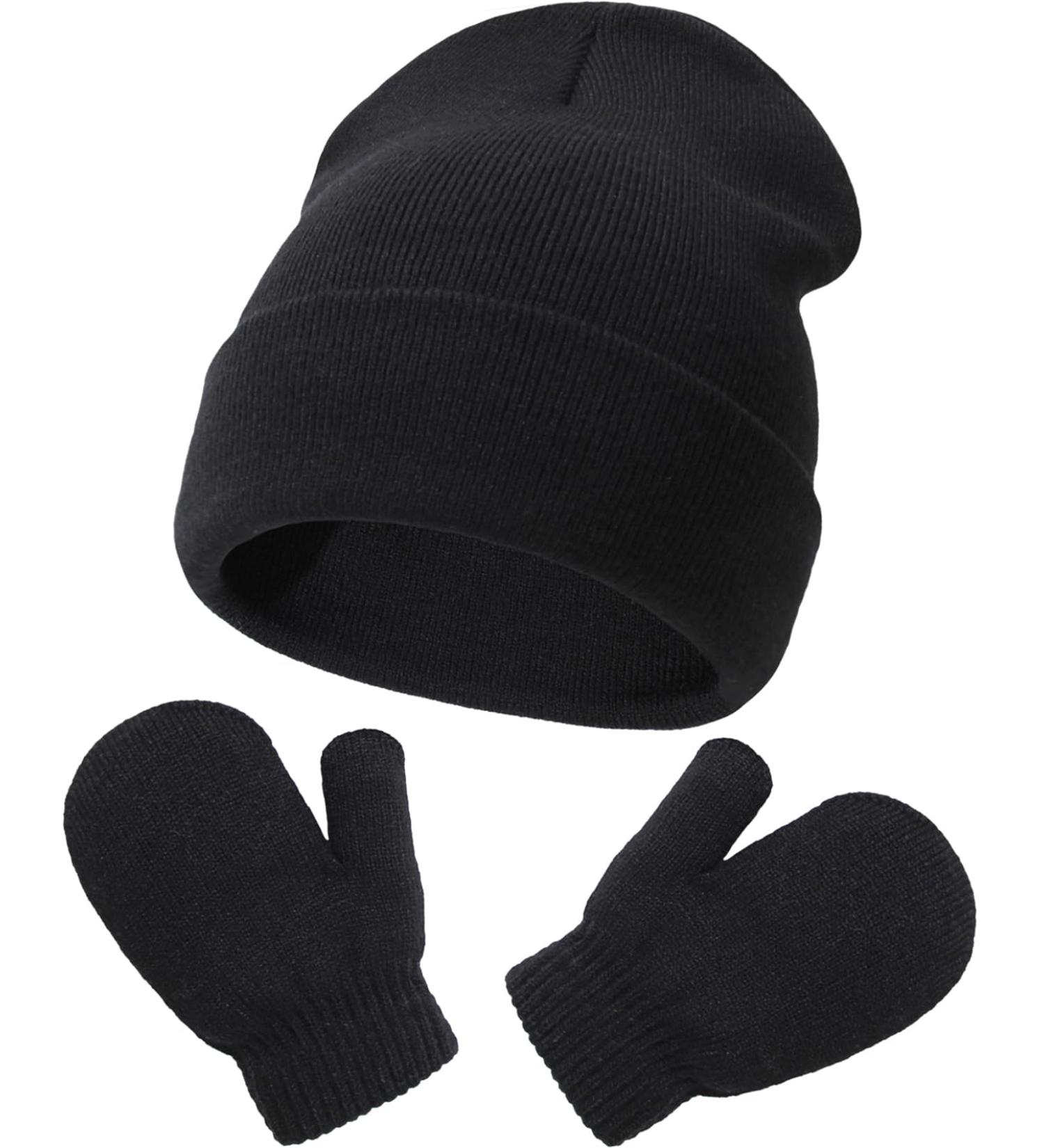 XYIYI Newborn Baby Winter Beanie Hat Mitten Set - Warm Knitted Hat Glove Set for Boys Girls 3-18 Months - Black2 - Buy Online on GoSupps.com