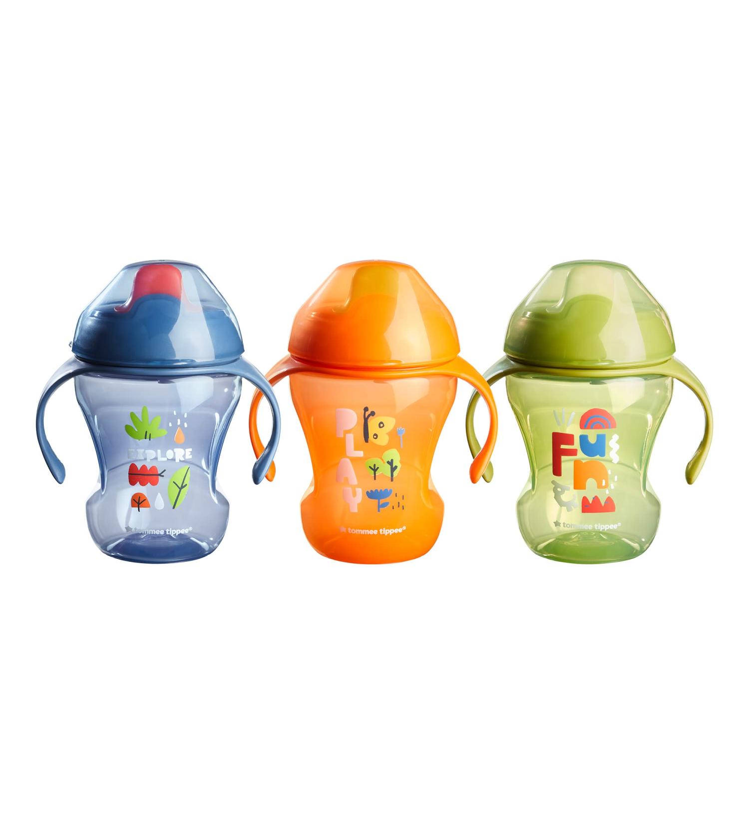 Tommee Tippee Sippee Trainer Cup 8oz (Pack of 3) - BPA Free, Spill-Proof Water Bottle for Toddlers 7m+, Blue/Green/Orange - Buy Online on GoSupps.com