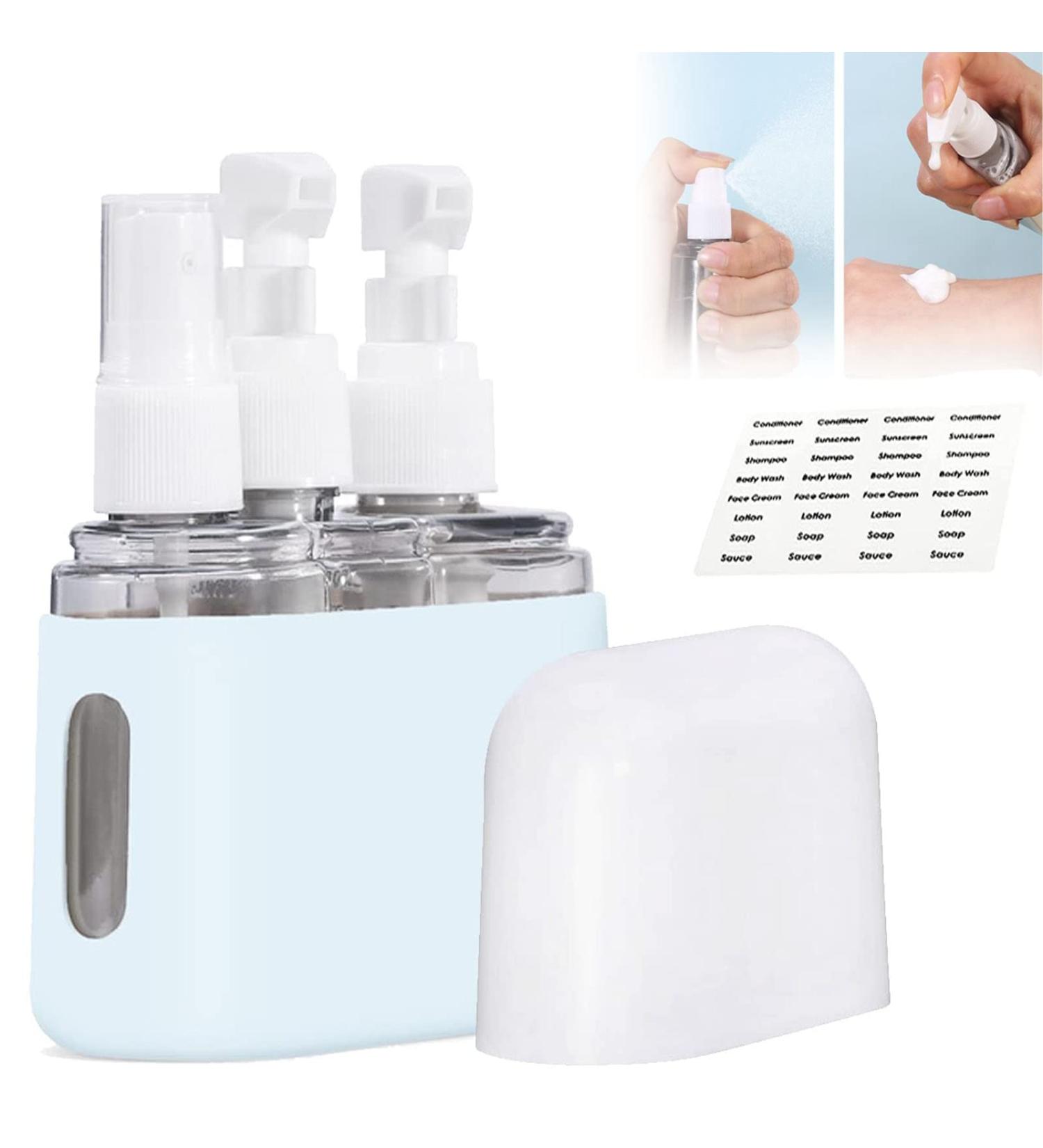 Mini Shampoo Dispenser Set | Portable Travel Bottles for Toiletries (3 in 1 Blue) - Ideal for Travel & Organization - Buy Online on GoSupps.com