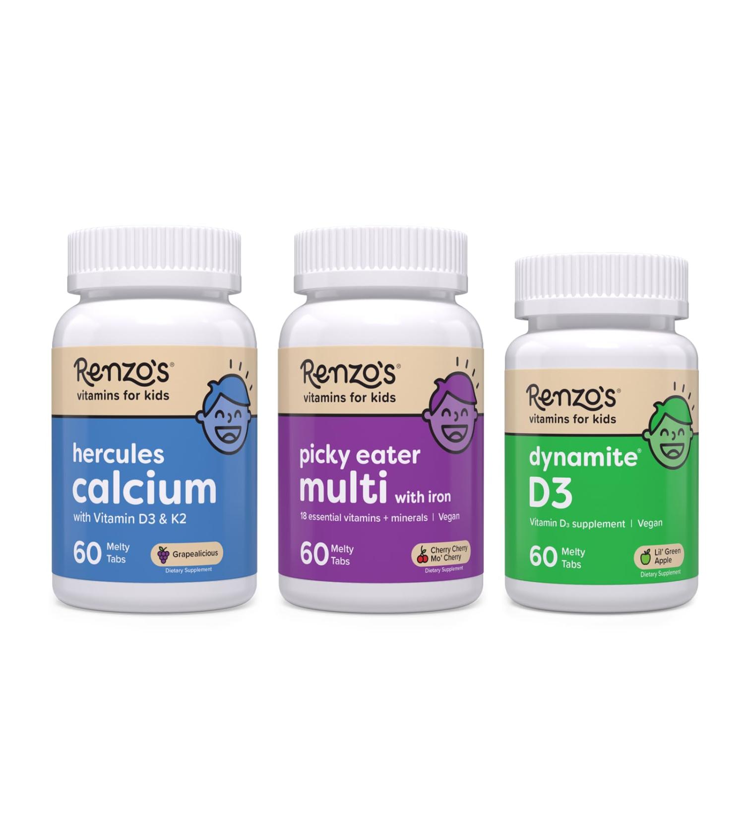 Renzo's Stronger Now Bundle: Picky Eater Kids Multivitamin & Hercules Calcium with Vitamin D3 - Buy Online on GoSupps.com