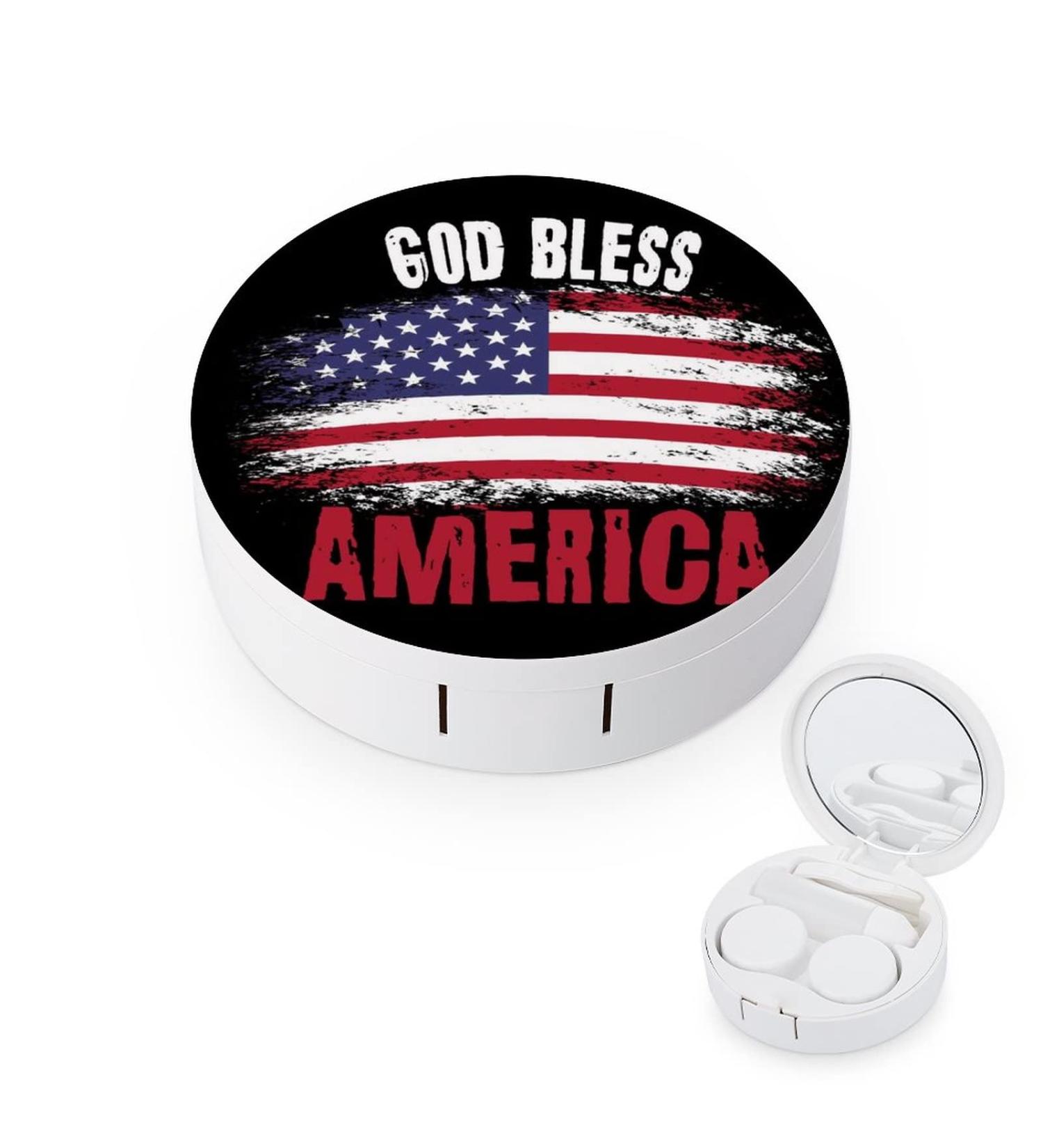 God Bless America Round Case For Contact Lens Kit Storage Box with Mirror Printed - Buy Online on GoSupps.com