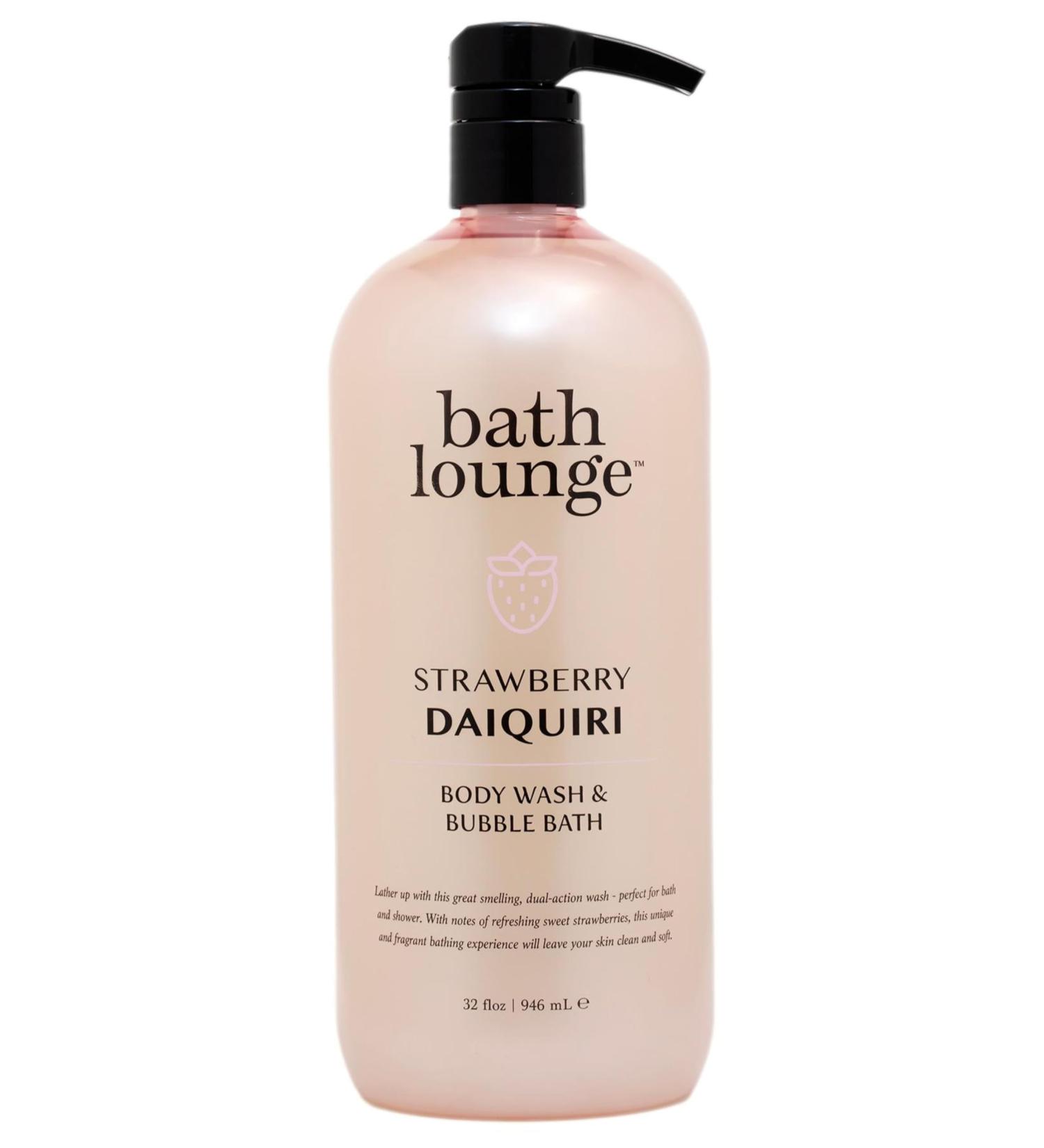 Bath Lounge Body Wash & Bubble Bath Strawberry Daiquiri 32 Fl Oz | Refreshing Cleansing & Smoothing Formula for Bath or Shower | Sweet Strawberry Scent for Soft Clean Skin