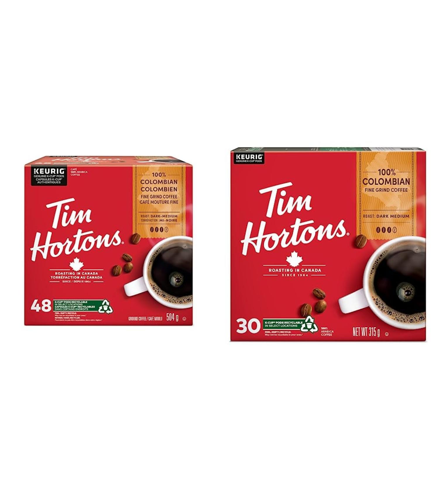 Tim Hortons Colombian Coffee Single Serve Keurig K-Cup Pods Medium Roast 48 Count & Colombian Coffee Single Serve Keurig K Cup Pods Medium Roast 30 Count - Buy Online on GoSupps.com