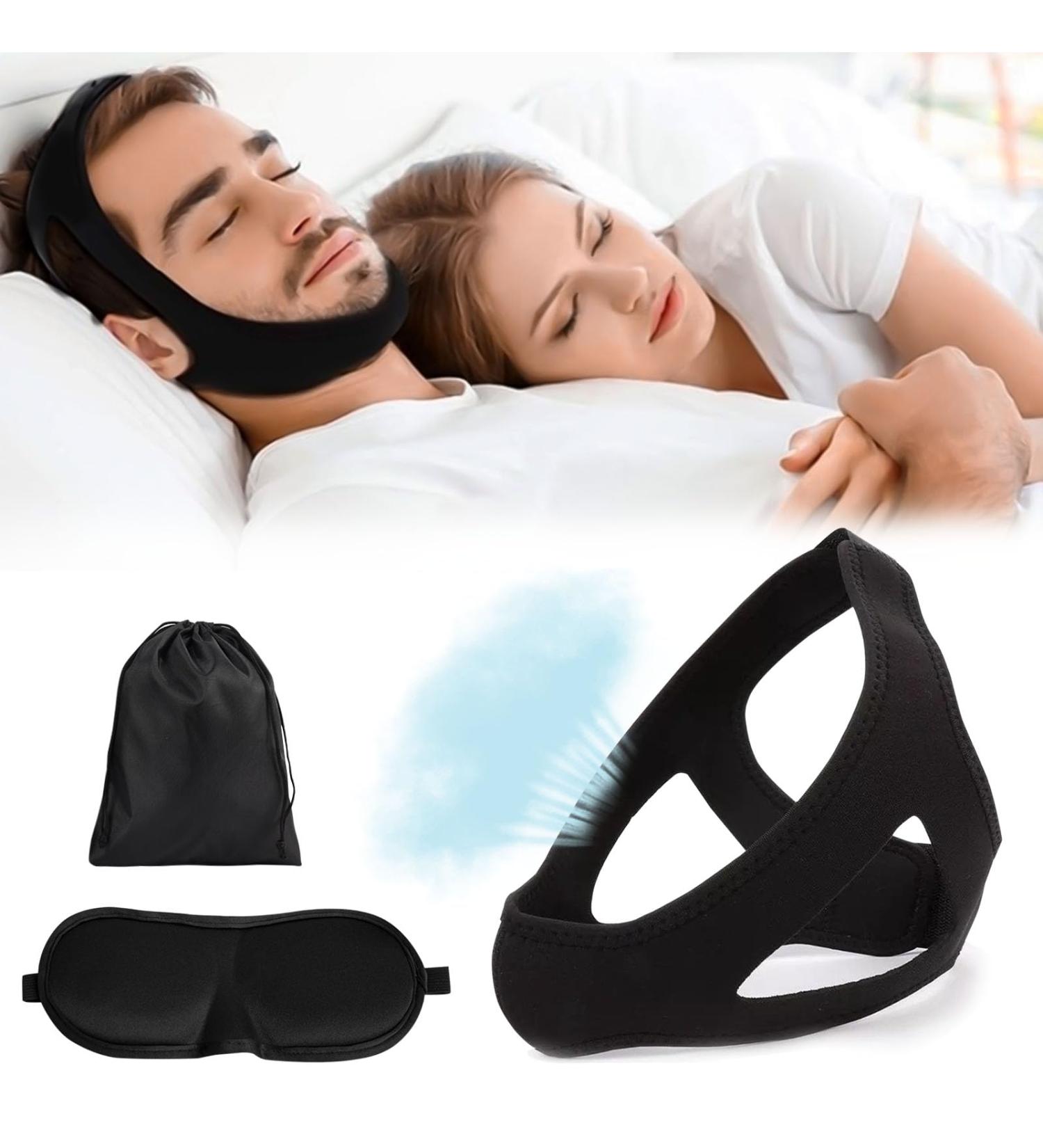 AWAVM 3-Piece Set of Adjustable Anti Snoring Chin Strap Eye Mask and Storage Bag V-Shaped Face Support Strap Effectively Solving Snoring Suitable for Men and Women's Anti Snoring Device - Buy Online on GoSupps.com