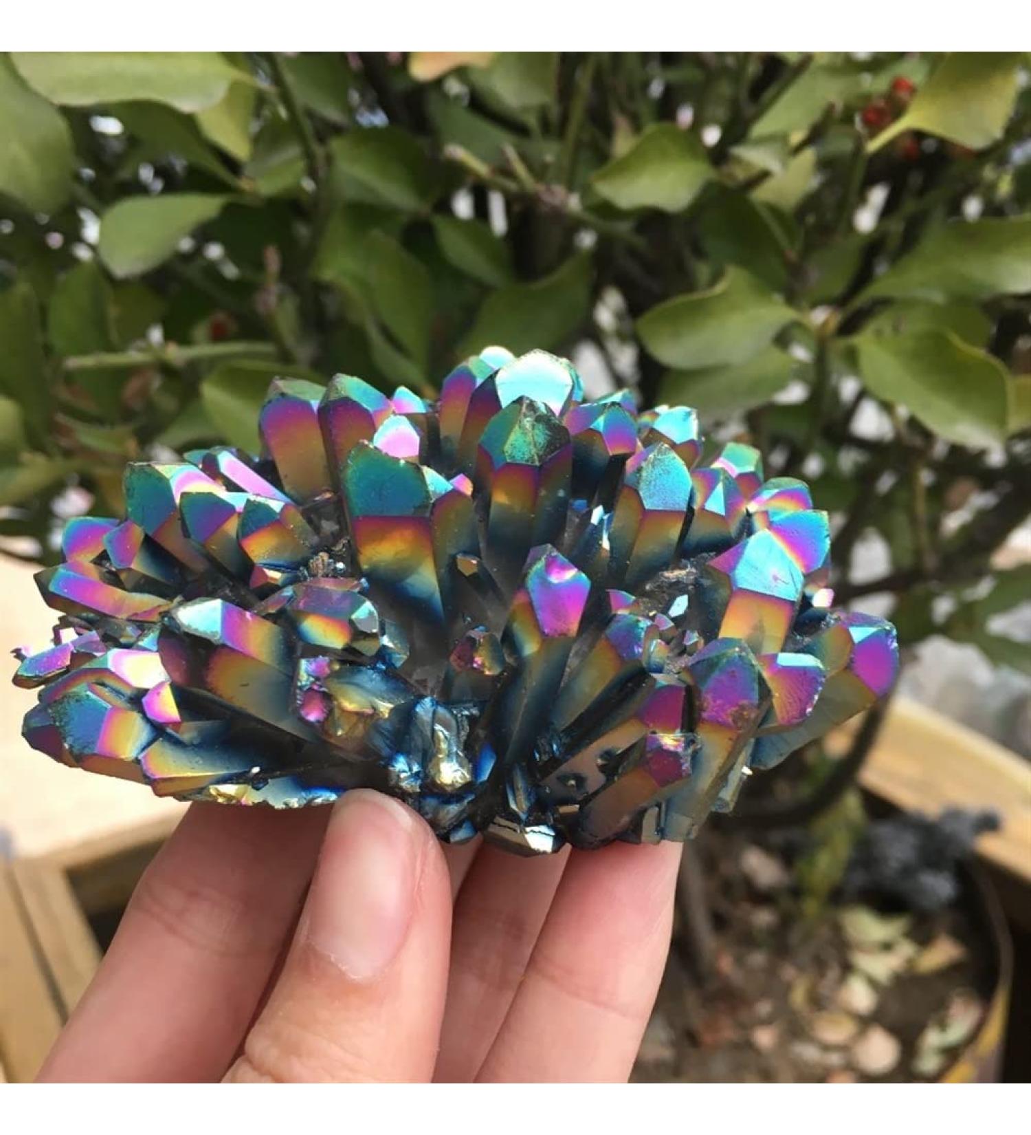 Specimen Healed 200-210g Natural Metal Colour Aura Angel Crystal Cluster Titanium Coating Quartz Angel Cluster As a Gift - Buy Online on GoSupps.com