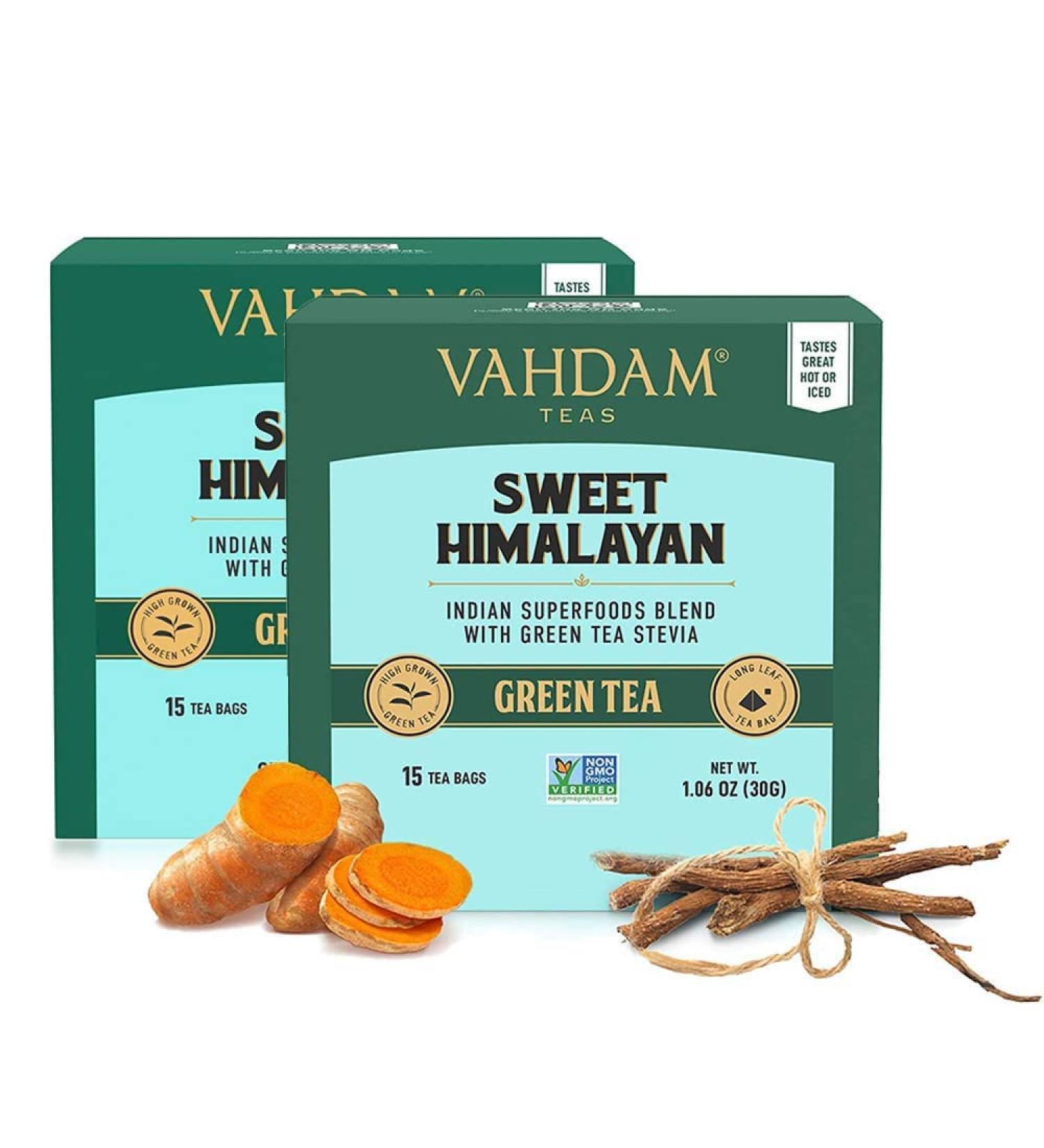 Vahdam Sweet Himalaya Green Tea | 100% Natural | 30 Tea Bags - Easy to Prepare & Delicious | 2-Pack - Buy Online on GoSupps.com