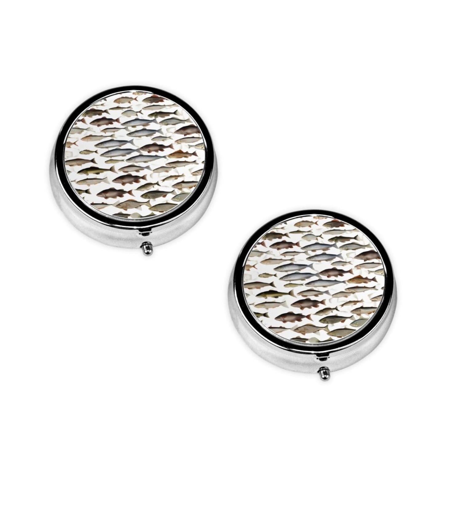 Salmon Printed Mini Round Pill Box - 3 Compartment Portable Organizer for Home Office & Travel - Buy Online on GoSupps.com