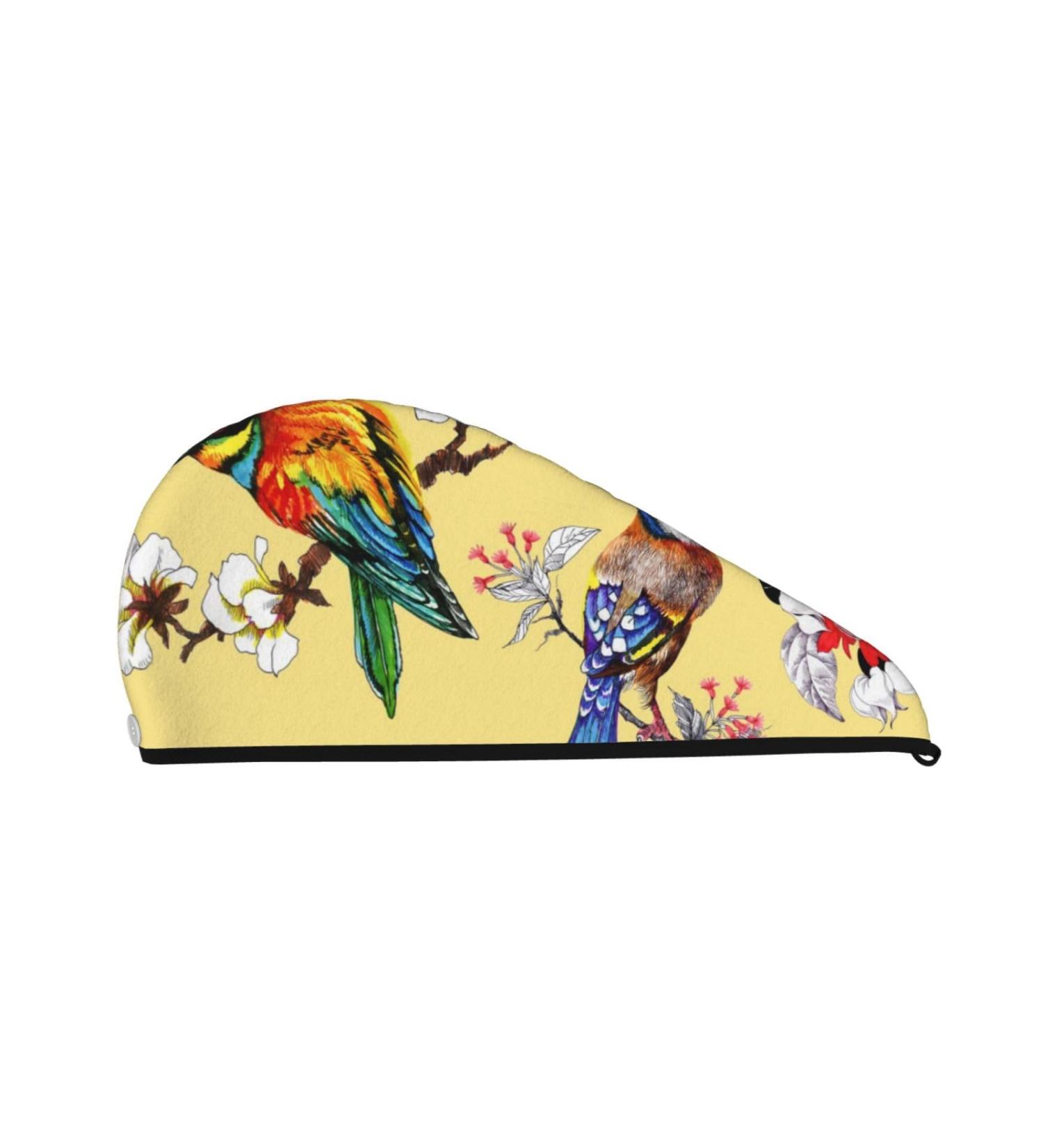 Microfiber Hair Drying Cap - Bright Birds Soft Absorbent Towel Wrap for Quick Drying Curly Long & Thick Hair | Fast-Dry Hair Towel with Button - Buy Online on GoSupps.com