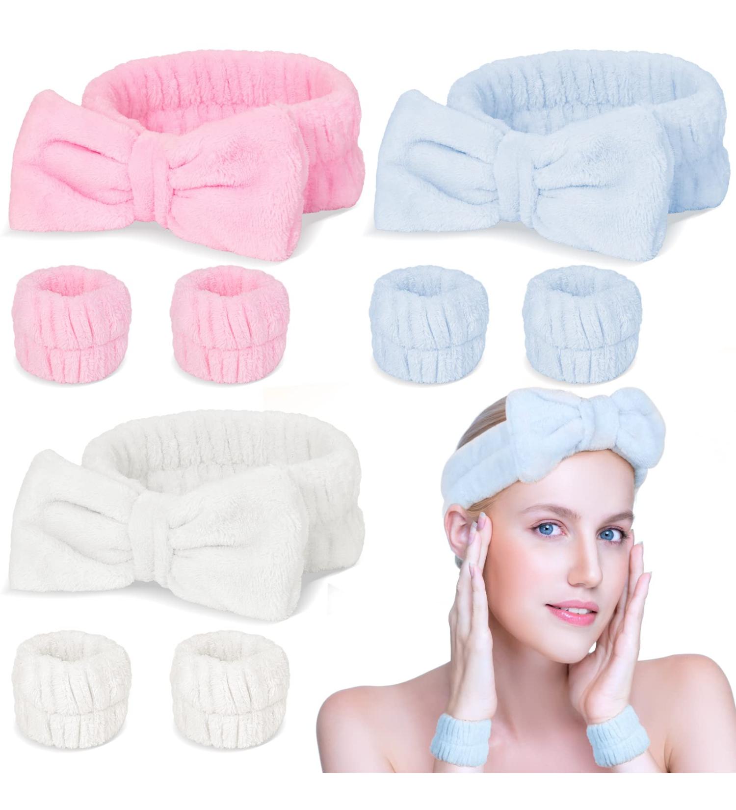 9PCS Coral Headband and Wristband Kit for Women - Super Soft Spa Headband for Skincare, Bathing, Yoga - Makeup Bowknot Headband Set (Pink, Blue, White) - Buy Online on GoSupps.com