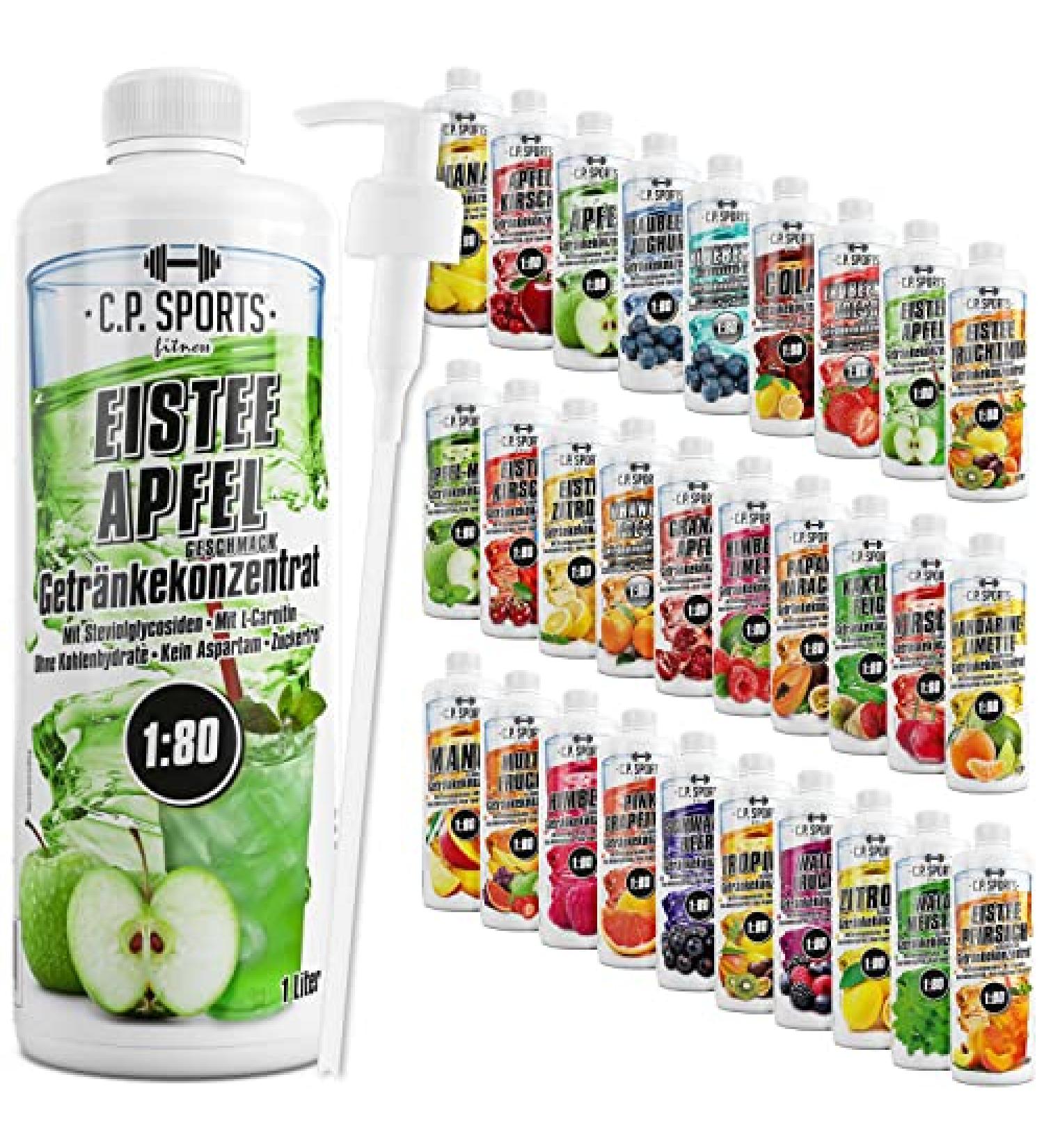 C.P.Sports Sugar-Free Beverage Syrup - 1L Apple Concentrate with Pump Dispenser for Iced Mineral Drinks & Vitamins - Perfect for Sports Hydration - Buy Online on GoSupps.com