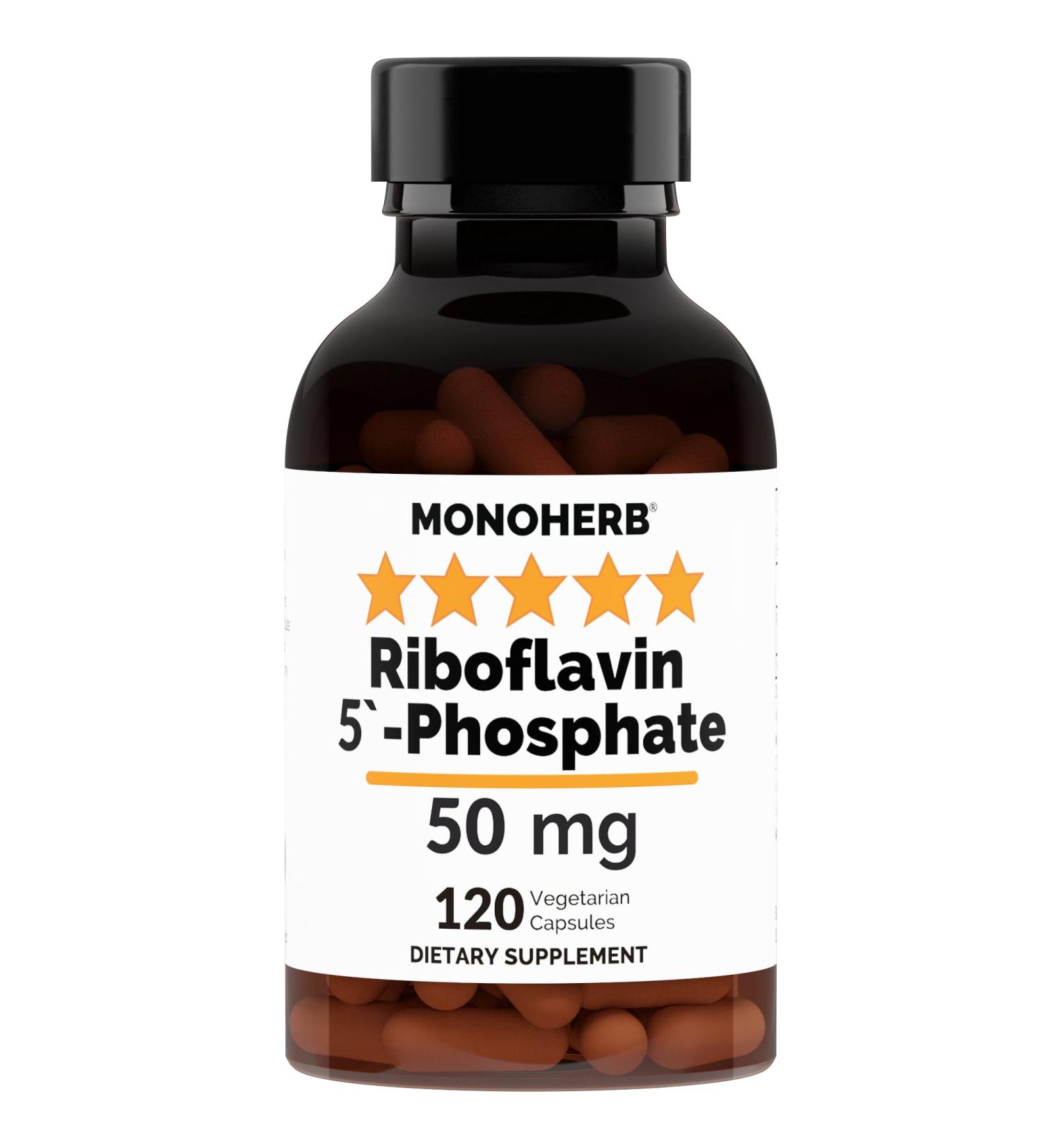 MONOHERB Riboflavin 5'-Phosphate 50 mg - 120 Vegetarian Capsules - Bioactive Vitamin B2 120 Count (Pack of 1)