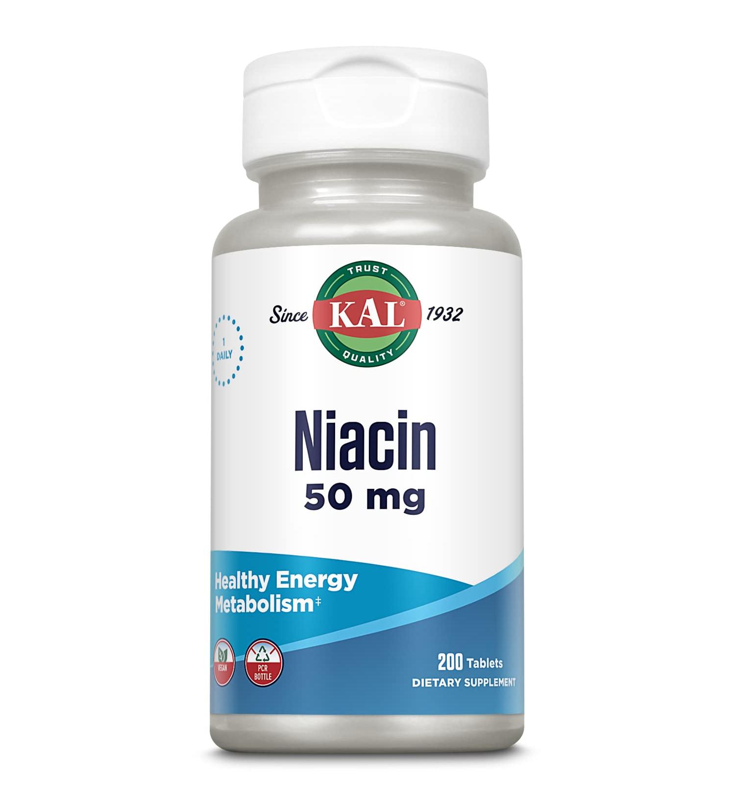 Kal 50mg Niacin Tablets - 200 Count | High Quality Niacin Supplement - Buy Online on GoSupps.com