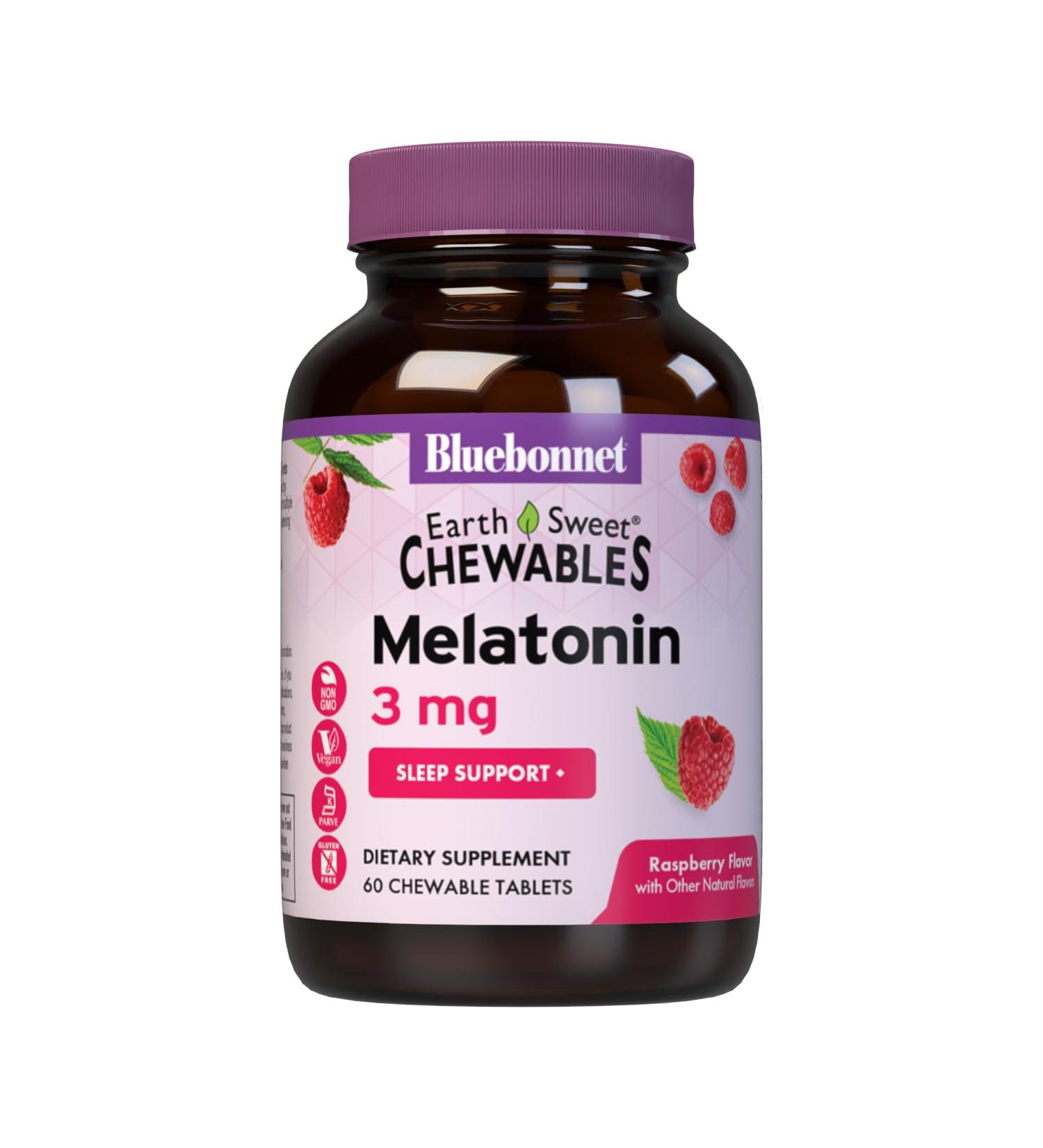 Bluebonnet Nutrition EarthSweet Melatonin 3 mg Fast-Acting Quick Dissolve Nighttime Relaxation & Restful Sleep Support - Sleep Aid - Gluten-Free Vegan - Raspberry Flavor - 60 Chewable Tablets - Buy Online on GoSupps.com