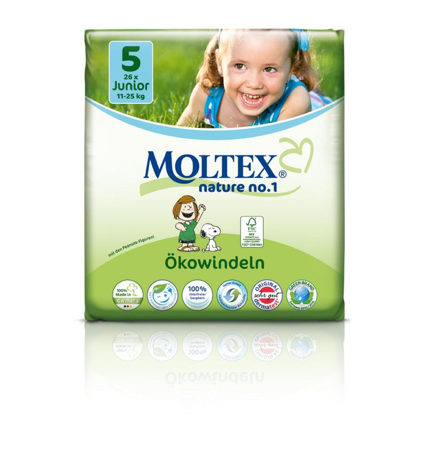 Box of 104 pcs. MOLTEX Nature No1 Peanuts Eco Diapers Baby Diapers JUNIOR Size 5 (11-25 kg) 4x 26 pcs.