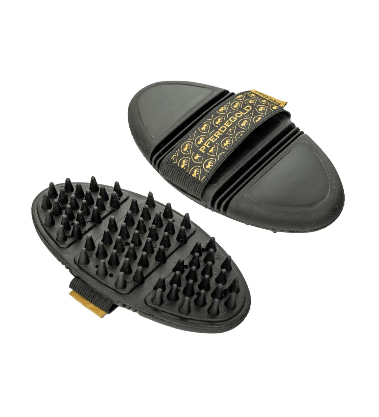 Premium Horse Gold Massage Striegel - Wrist-Protecting Elastic Hand Loop for Easy Fur & Dirt Removal - Ideal for Shedding - Buy Online on GoSupps.com
