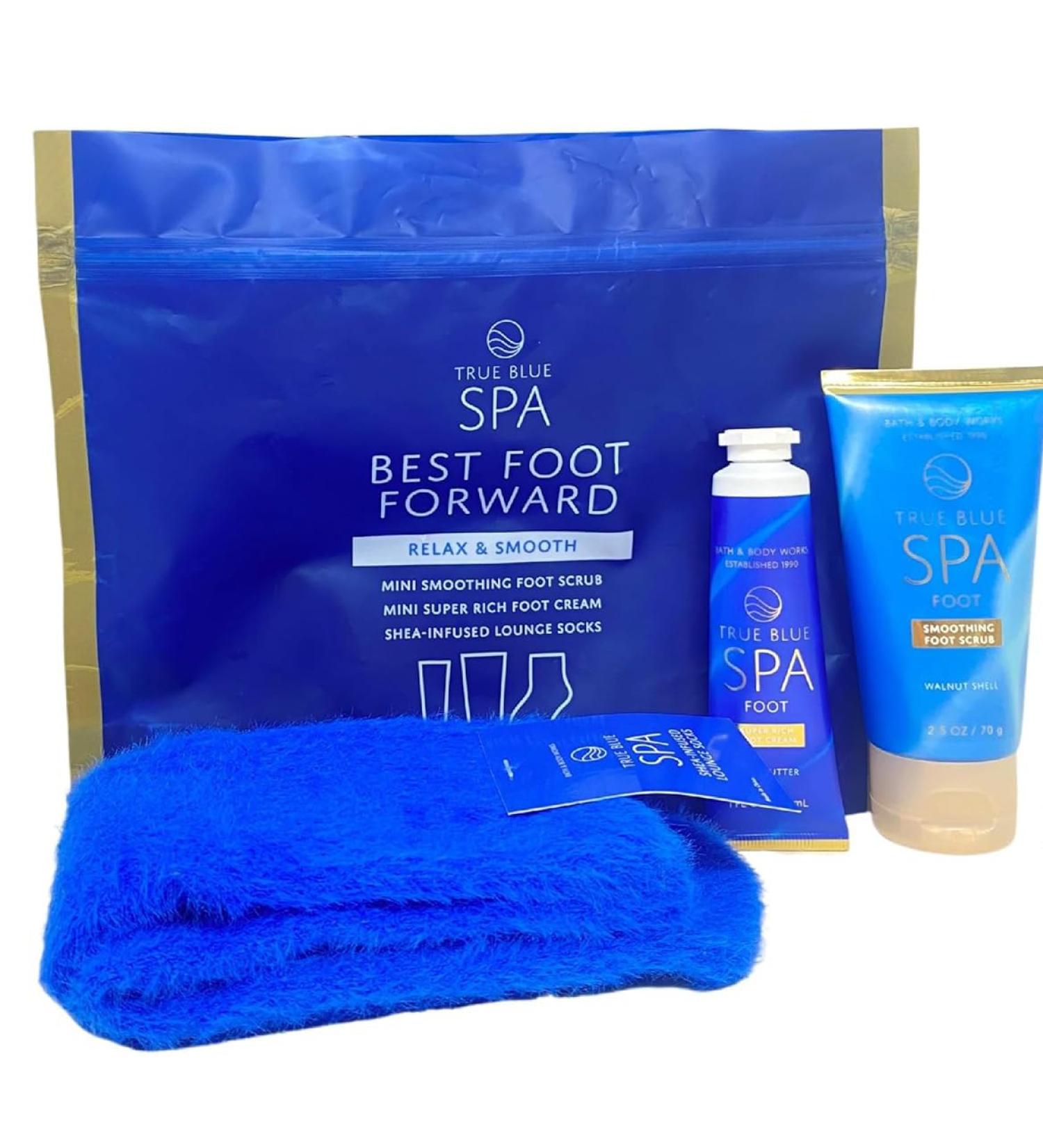 Bath & Body Works Best Foot Forward True Blue Spa Gift Set - Super Rich Foot Scrub Foot Cream and Shea-Infused Socks - Travel Size