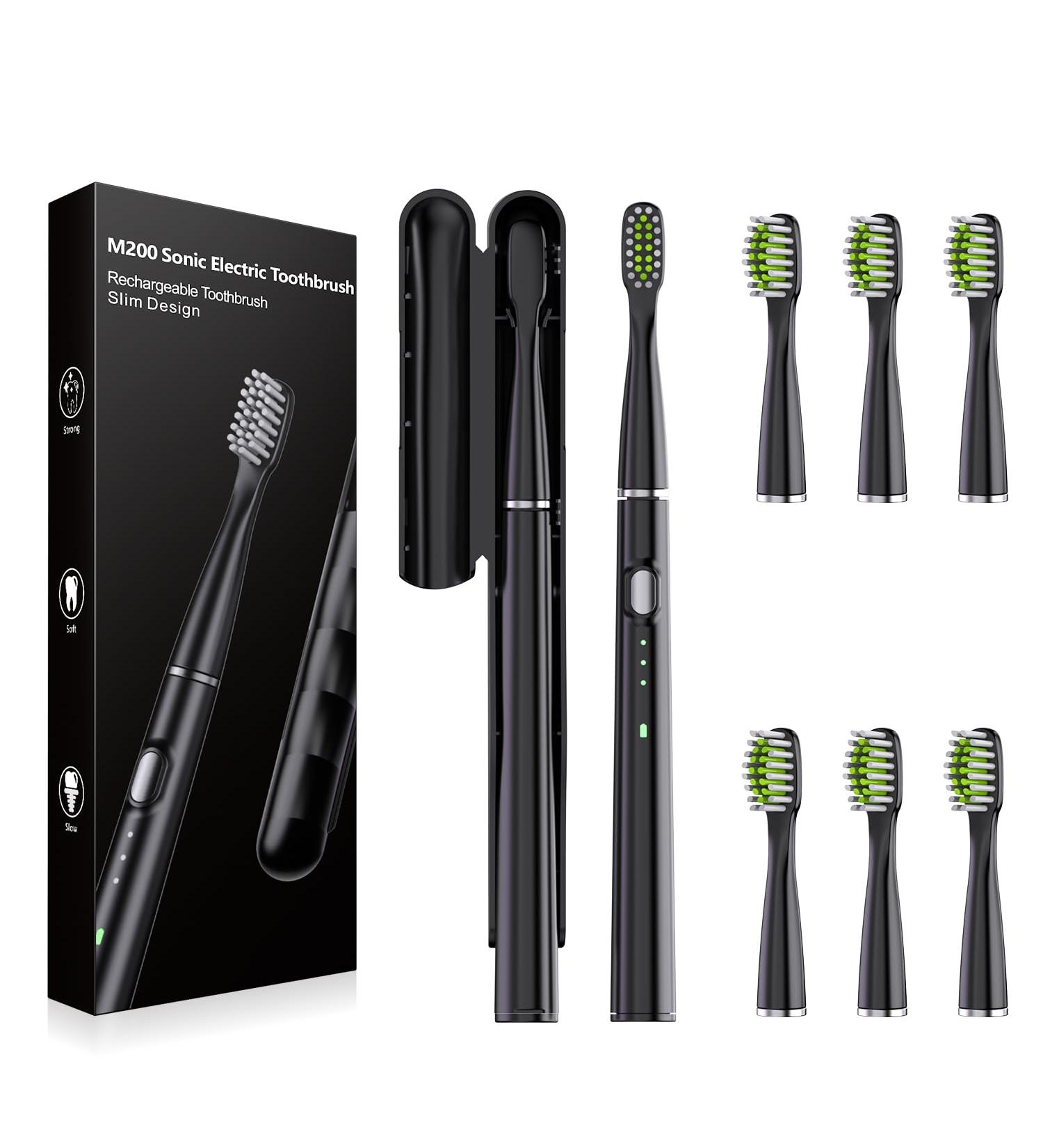 SARMOCARE Electric Toothbrush for Adults & Kids - 40000 VPM 2 Min Timer Waterproof Slim Travel Case & 6 Brush Heads - Rechargeable Sonic Toothbrush - Black - Buy Online on GoSupps.com