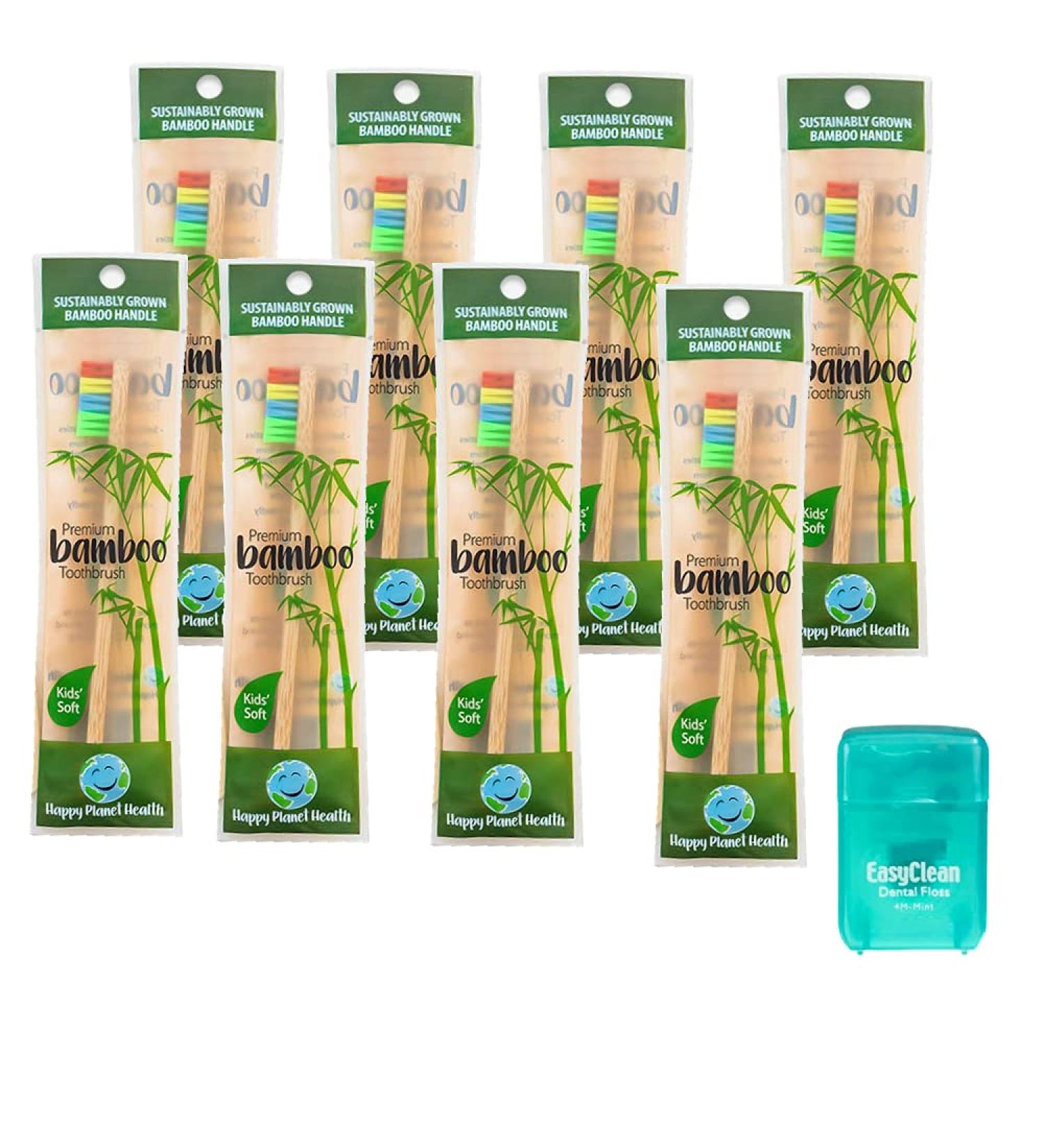 Eco-Friendly HDP Kids Bamboo Toothbrush Pack of 8 - Bonus Colors | Sustainable Kids Oral Care - Buy Online on GoSupps.com