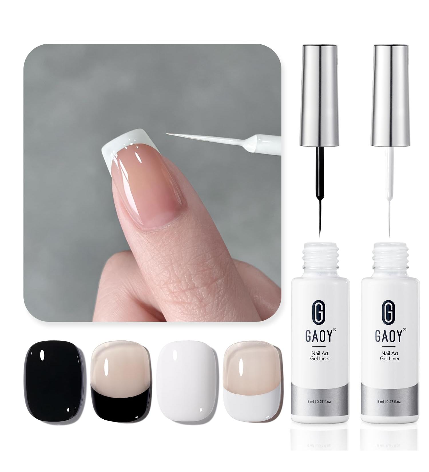 GAOY Gel Nail Polish Art Liner Set - Black & White for DIY French Manicure & Pedicure | International Shipping - Buy Online on GoSupps.com