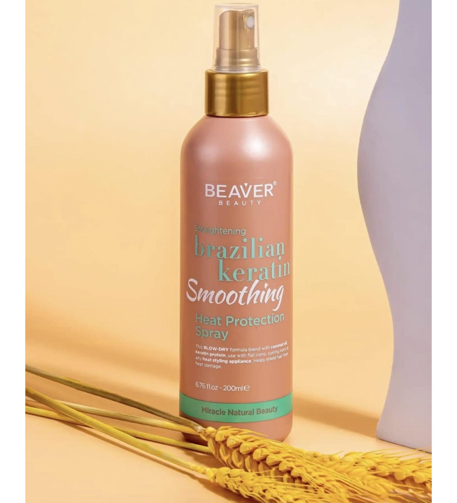 Beaver Brazilian Keratin Smoothing heat protection spray (6.76 Fl Oz/200ml) with Coconut Oil and Keratin Protein - Color Safe Paraben-Free Sulfate-Free - Buy Online on GoSupps.com